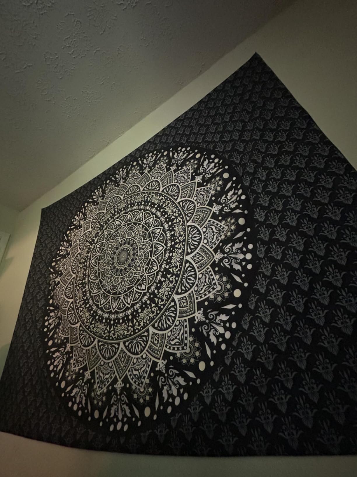 Black Mandala Tapestry Wall Hanging Psychedelic Aesthetic Indian Hippie Bohemian Decor customer photo 1