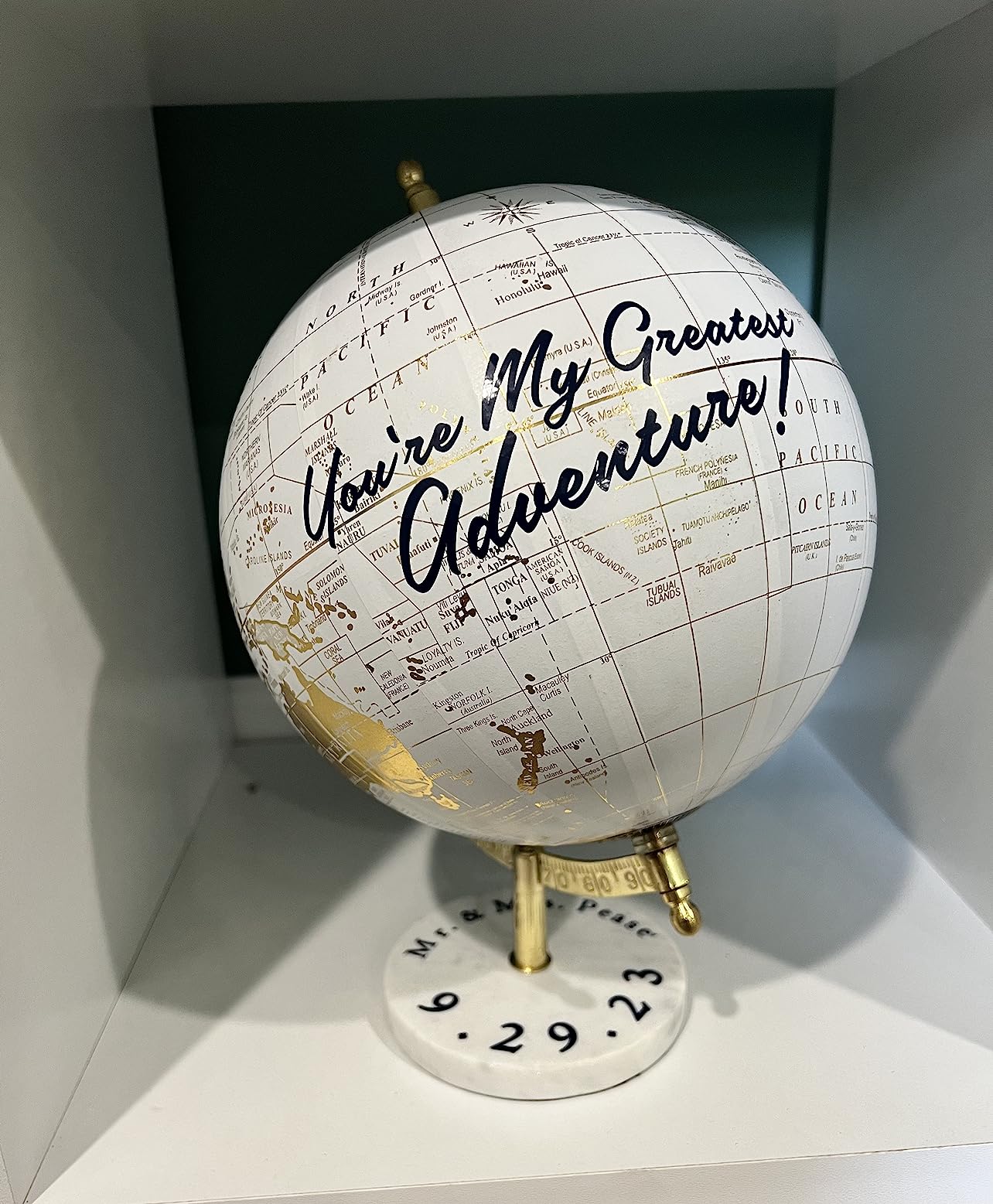 Abbott Collection 57-LATITUDE-18 Spinning Small Decorative Globe, White/Gold, 11