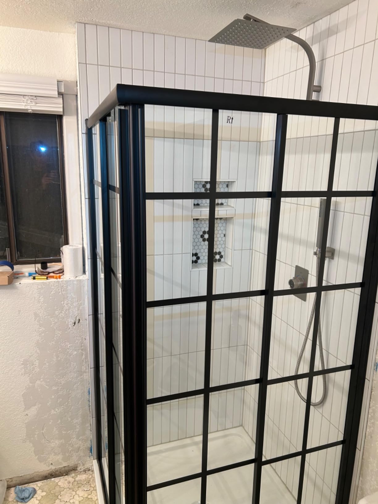ELEGANT Framed Sliding Shower Enclosure 36 in. D x 36 in. W x 72 in. H, 2 Stationary Panels, 1/4'' Clear Glass Sliding Shower Doors, Black Brushed Nickel (Shower Base Not Included) customer photo 1