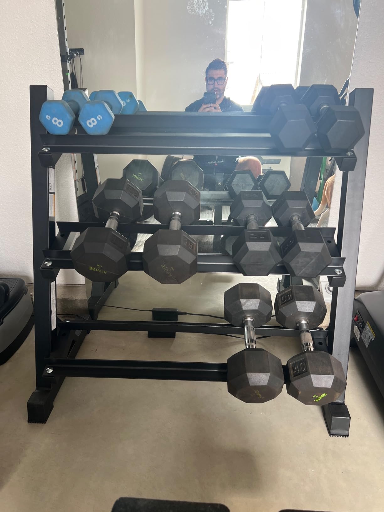 YOLEO Dumbbell Rack, Adjustable & Compact Weight Rack for Dumbbell, Kettlebell, Barbell, Heavy Duty Weight Storage Organizer, Space-Saving Dumbbell Storage Stand Holder for Home Gym - 1100LBS Capacity (Rack Only) customer photo 1
