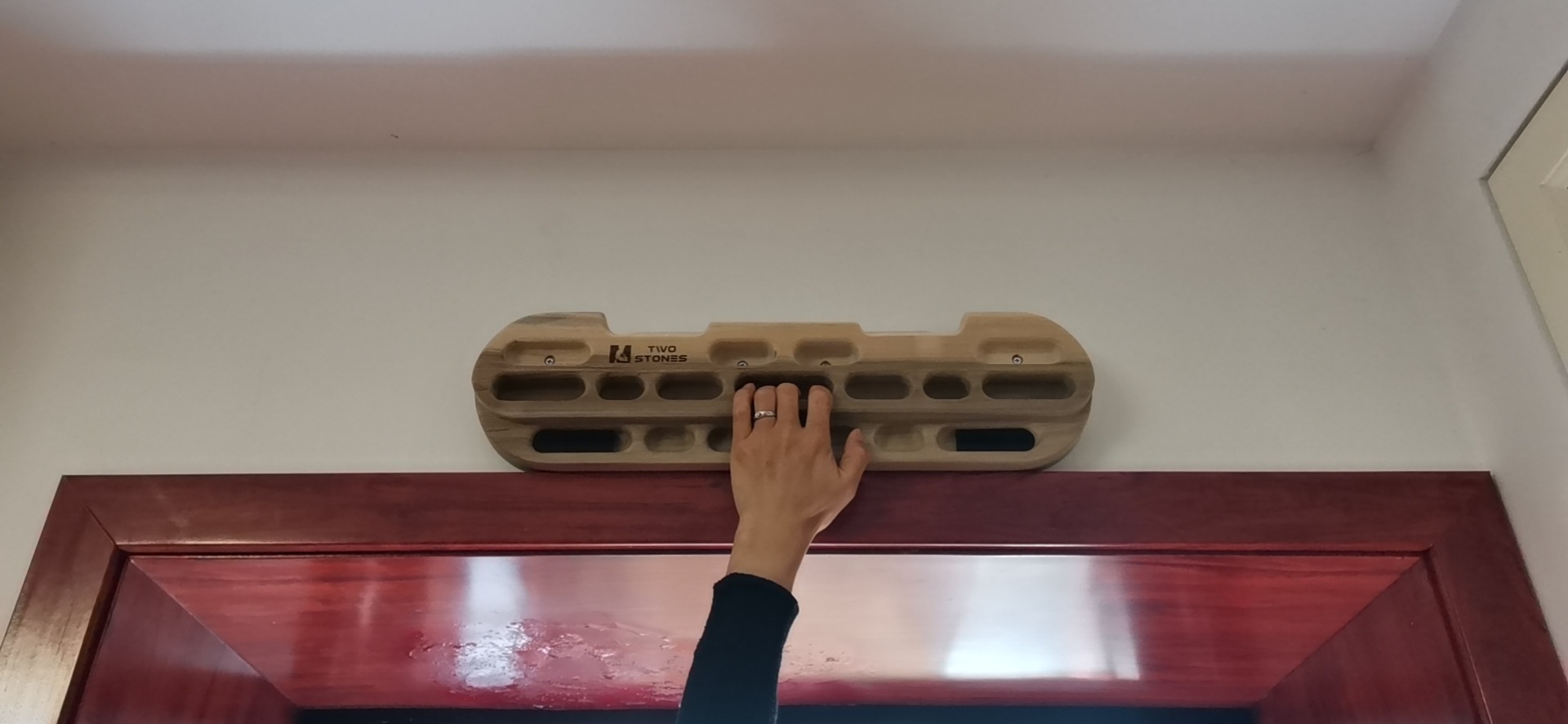 TWO STONES Climbing Hangboard Door Mounted Training Station with Jugs, Slopes, Edges and Pockets customer photo 2