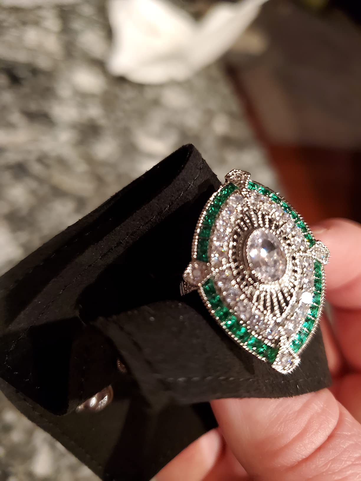 Vintage 925 Sterling Silver Emerald Ring Cocktail Rings Oval Cut Green Gem Cubic Zirconia Anniversary Promise Ring CZ Eternity Engagement Wedding Band Ring for Women TZ.83 customer photo 1