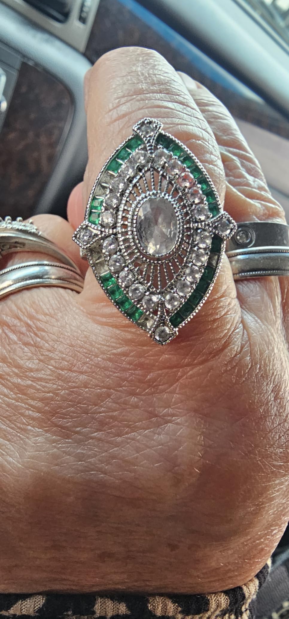 Vintage 925 Sterling Silver Emerald Ring Cocktail Rings Oval Cut Green Gem Cubic Zirconia Anniversary Promise Ring CZ Eternity Engagement Wedding Band Ring for Women TZ.83 customer photo 2