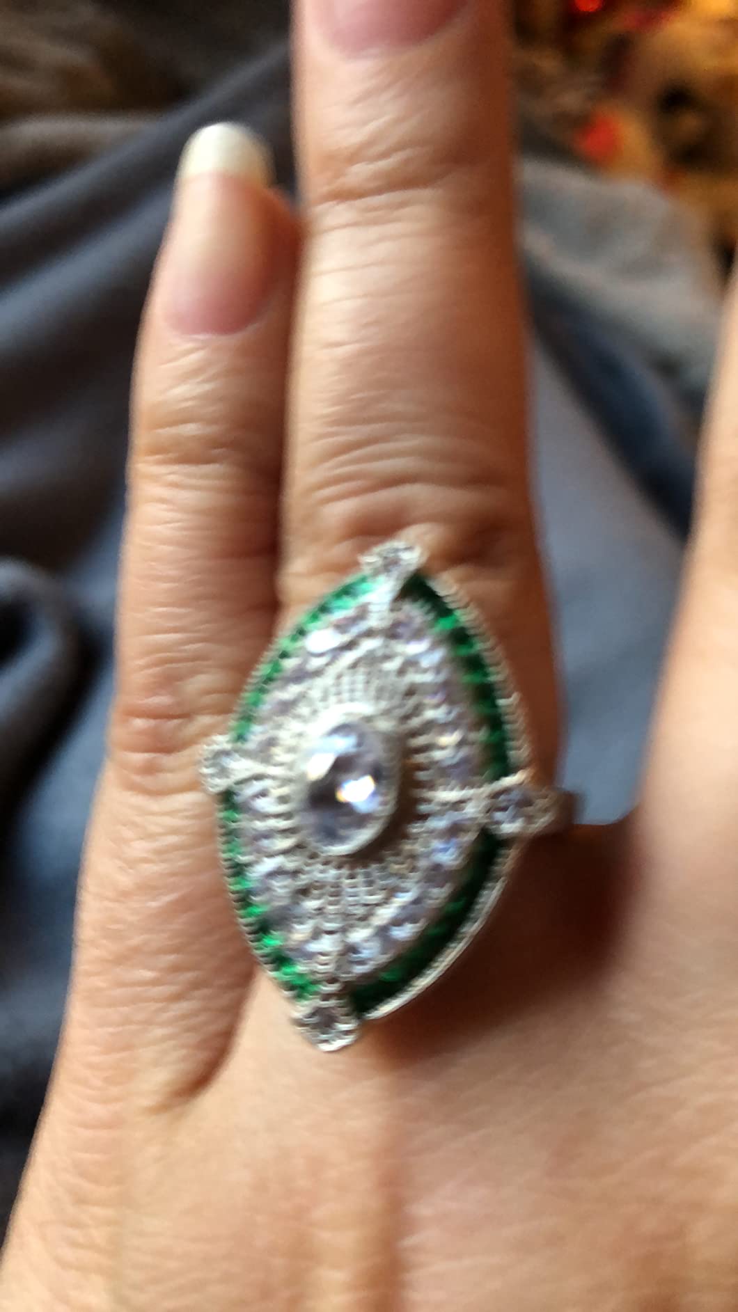 Vintage 925 Sterling Silver Emerald Ring Cocktail Rings Oval Cut Green Gem Cubic Zirconia Anniversary Promise Ring CZ Eternity Engagement Wedding Band Ring for Women TZ.83 customer photo 1