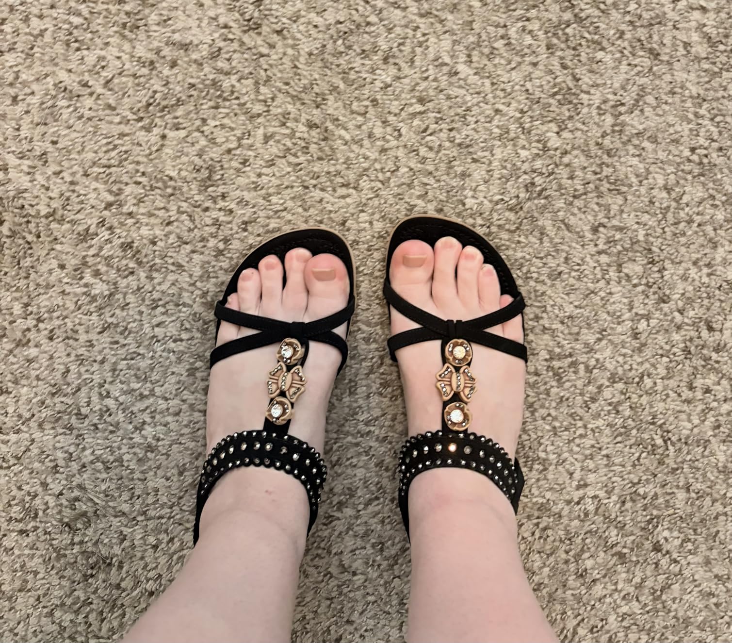 Alicegana Dressy Womens Sandals Summer: Comfortable Jeweled Bohemian Flats Sandals Women for Vacation & Wedding - Casual Walking Woman Shoes with Elastic Ankle Strap customer photo 2