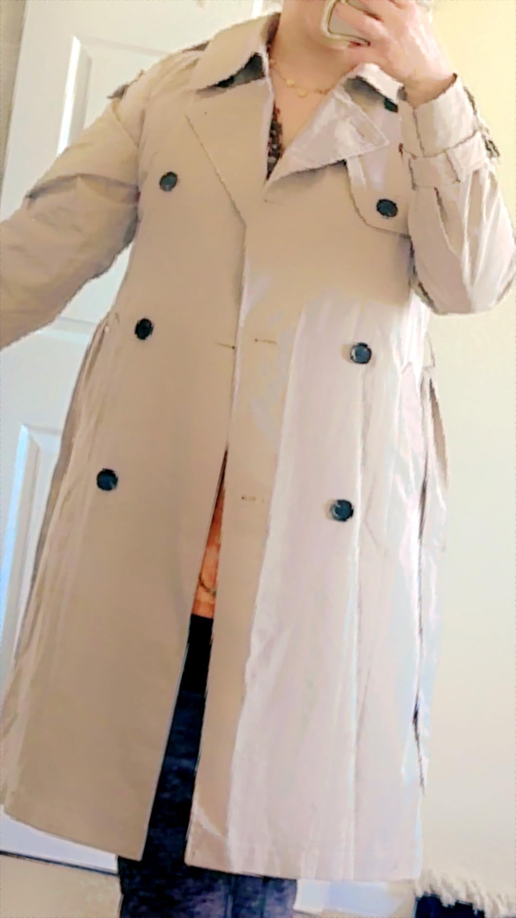 Womens Long Trench Coat Double Breasted Windproof Overcoat With Belt customer photo 1