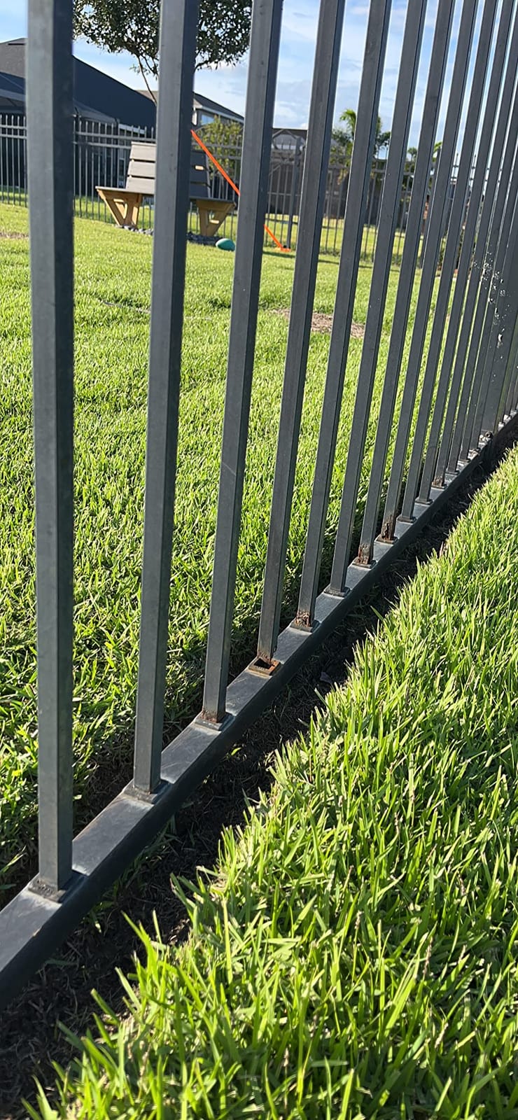 XCEL Black Steel Anti-Rust Fence Panel - Sharp End Pickets - 6.5ft W x 5ft H - Easy Installation - for Residential, Outdoor, Yard, Garden, Swimming Pool, on Concrete or Soil, 3-Rail, One Post included customer photo 1