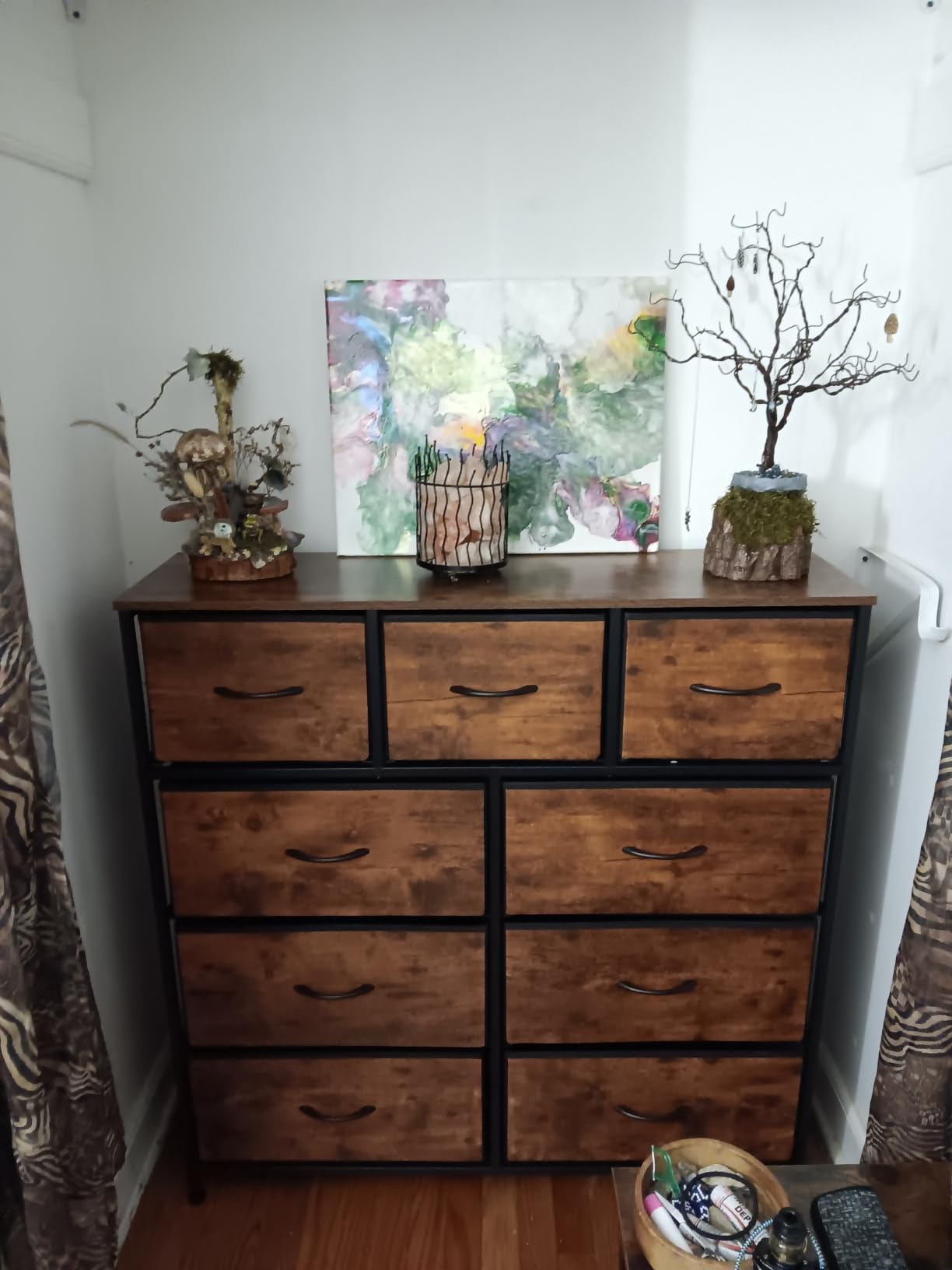 WLIVE 9-Drawer Dresser, Fabric Storage Tower for Bedroom, Hallway, Entryway, Closet, Tall Chest Organizer Unit with Fabric Bins, Steel Frame, Wood Top, Easy Pull Handle, Rustic Brown Wood Grain Print customer photo 1