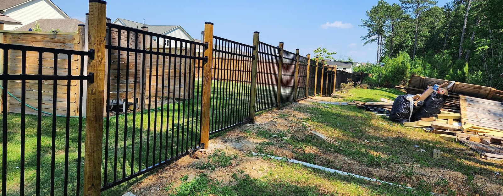 Black Steel Anti-Rust Fence Panel Vail Style - 6.5ft W x 5ft H - DIY Installation Fence Kit, Outdoor Fencing for Yard, Garden, 3-Rail Rackable, Include a Fence Post, Powder-Coated Metal customer photo 2