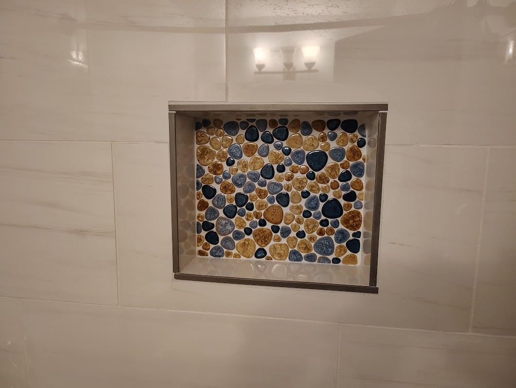 Blujellyfish Glazed Blue Mosaic Ceramic Pebble Porcelain Tile Swimming Pool Bath Shower Wall Flooring Tile TSTGPT001 (5 Square Feet) customer photo 1
