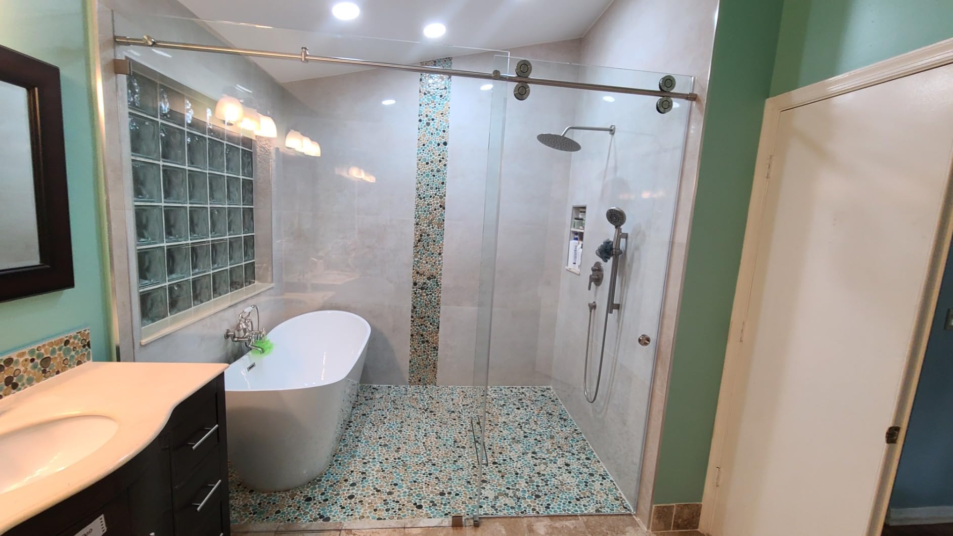 Blujellyfish Glazed Blue Mosaic Ceramic Pebble Porcelain Tile Swimming Pool Bath Shower Wall Flooring Tile TSTGPT001 (5 Square Feet) customer photo 2
