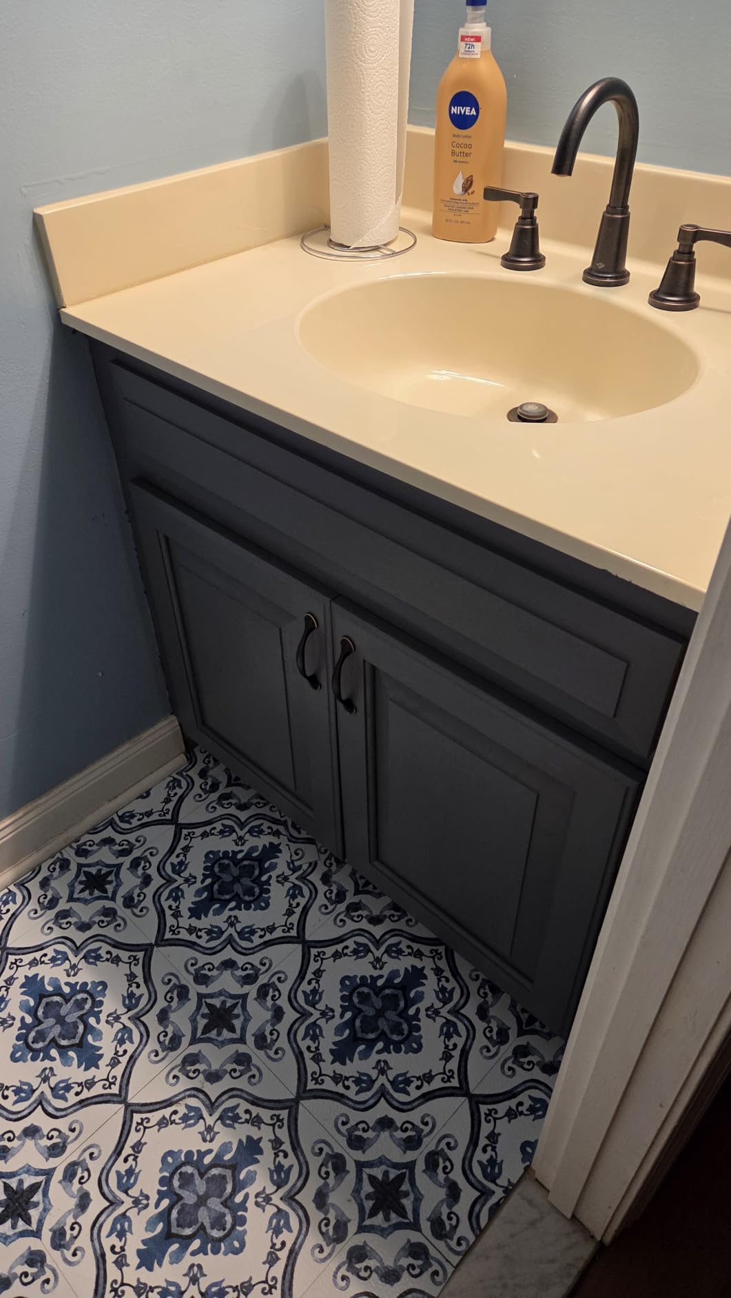 FloorPops Marrakesh Peel and Stick Floor Tiles, Blue, Floral Vinyl Floor Tiles, Water Resistant, 12 in x 12 in, Pack of 10 customer photo 1