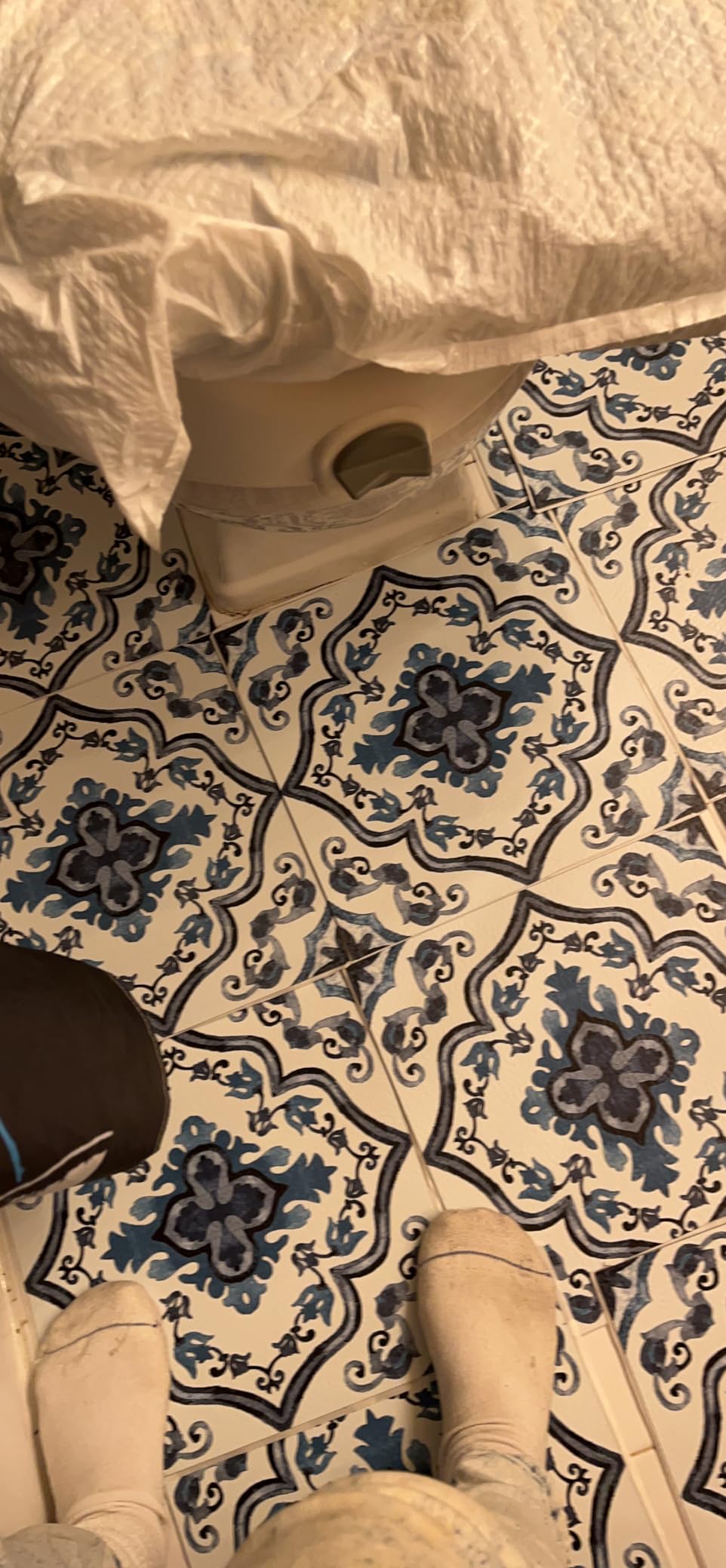 FloorPops Marrakesh Peel and Stick Floor Tiles, Blue, Floral Vinyl Floor Tiles, Water Resistant, 12 in x 12 in, Pack of 10 customer photo 2