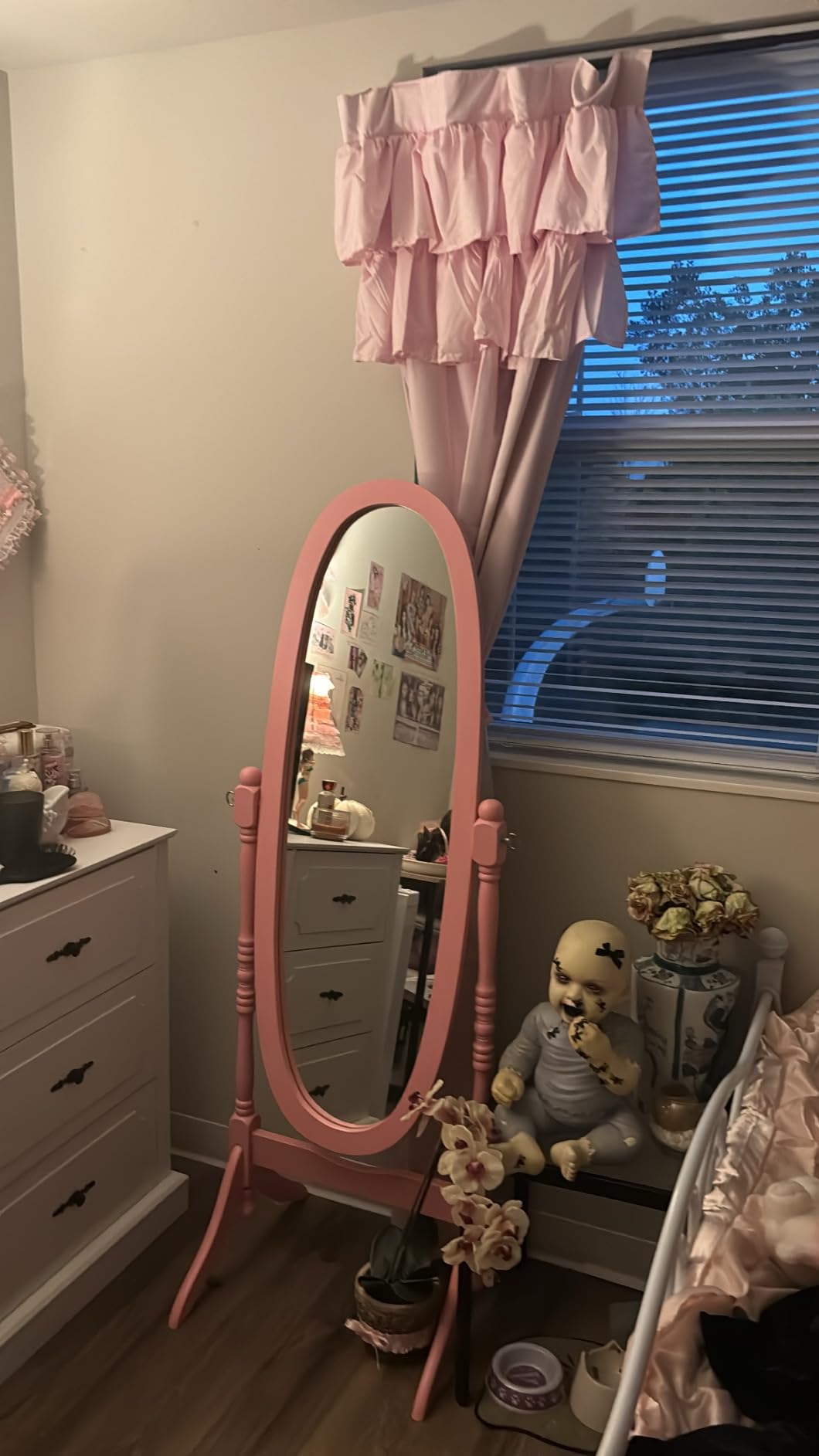 GTU Furniture Swivel Adjustable Full-Length Oval Wood Cheval Floor Mirror (Cherry) customer photo 2