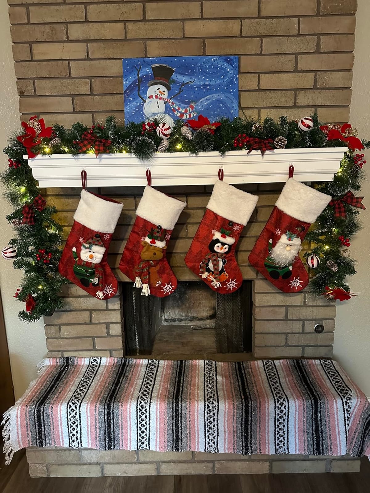 COOLWUFAN 4 Pack Christmas Stockings 19'' Xmas Stockings for Home Decor | Snowflake Santa Snowman Reindeer Penguin and Plush Faux Fur Cuff Stockings for Stairs Fireplace Hanging customer photo 2