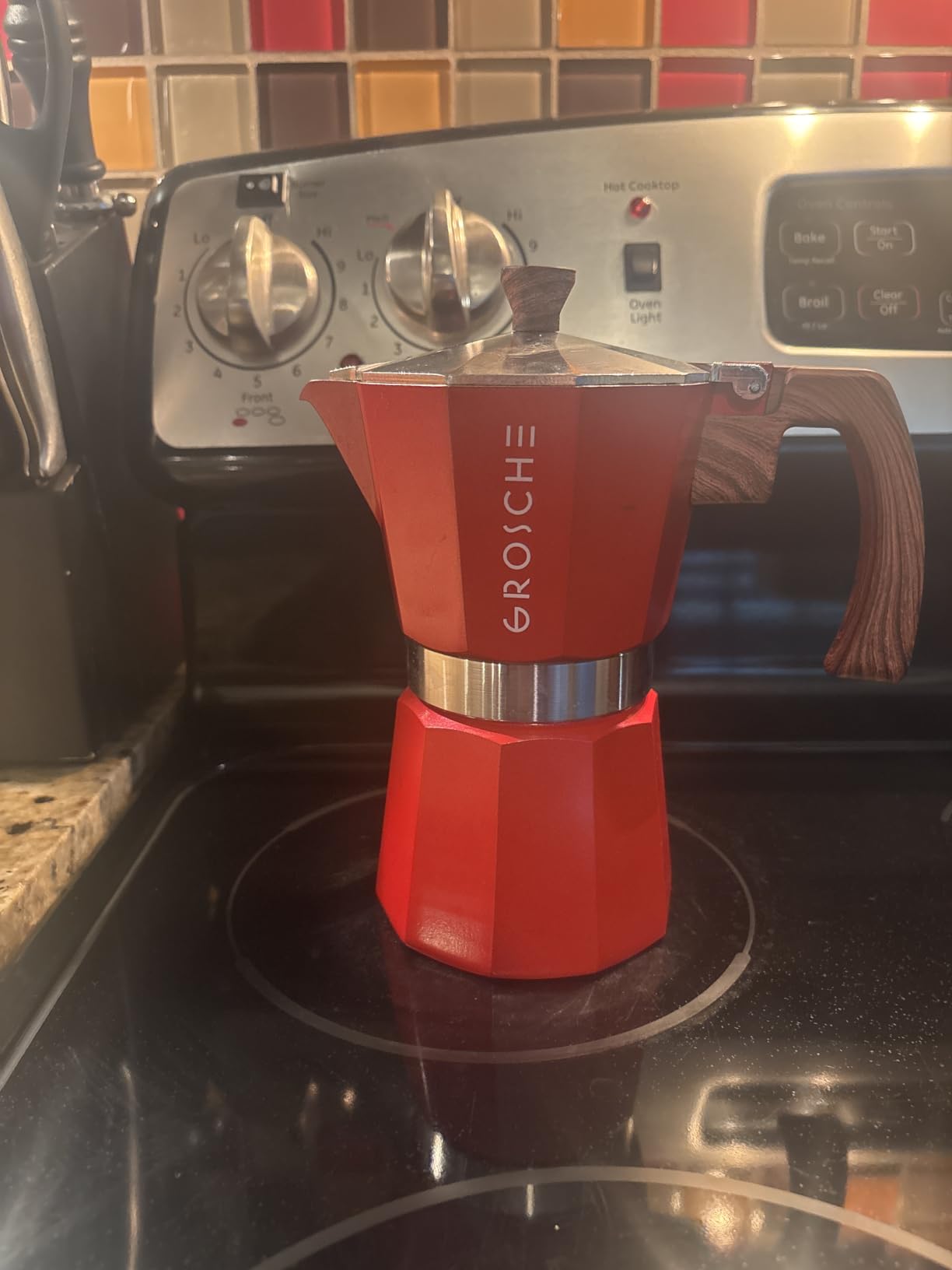 GROSCHE Milano Stovetop Espresso Maker Moka Pot 6 espresso Cup, 9.3 oz Blue | Cuban Coffee Maker And Italian Moka Pot For Stovetop Espresso; For Gas, Electric, And Propane Stoves With A Soft-Touch Handle customer photo 2