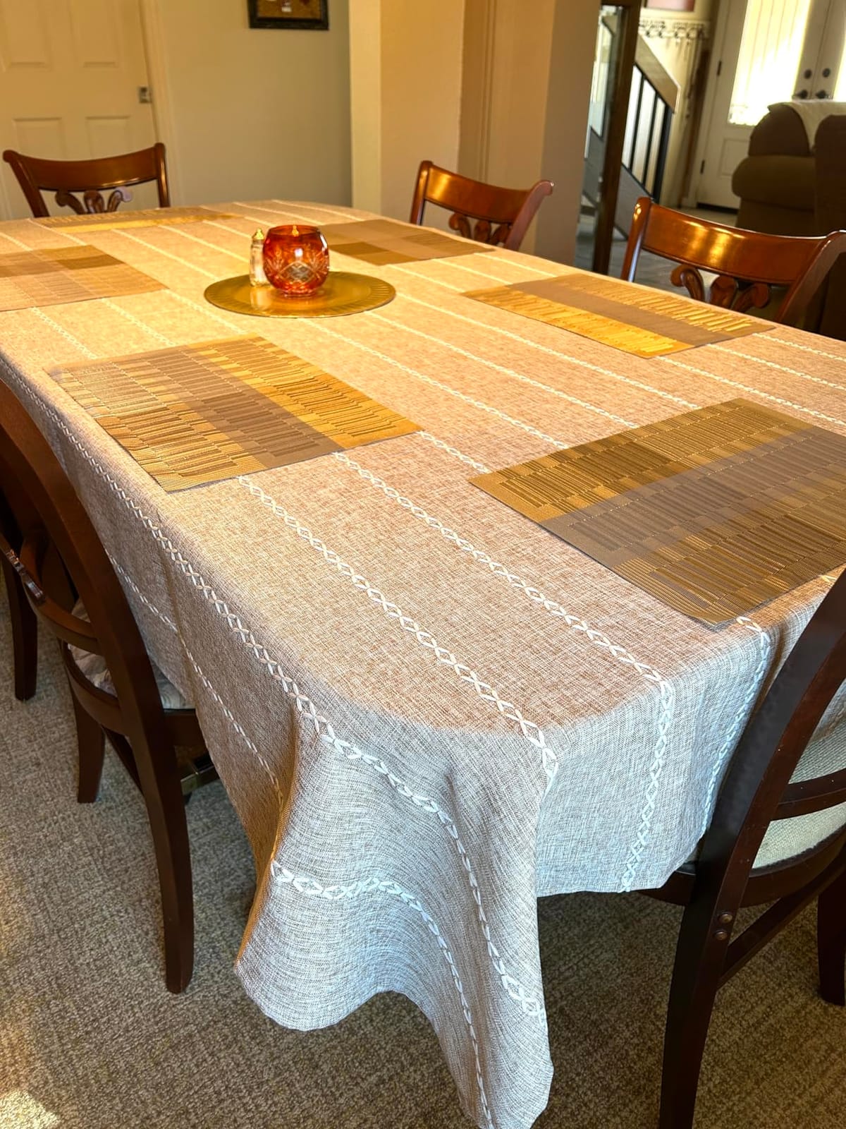 Chassic 60 x 84 inches Farmhouse Style Linen tablecloths, Wrinkle Resistant Washable Dining Room Table Cloths for Rectangle Tables - Hemstitch Light Coffee customer photo 1
