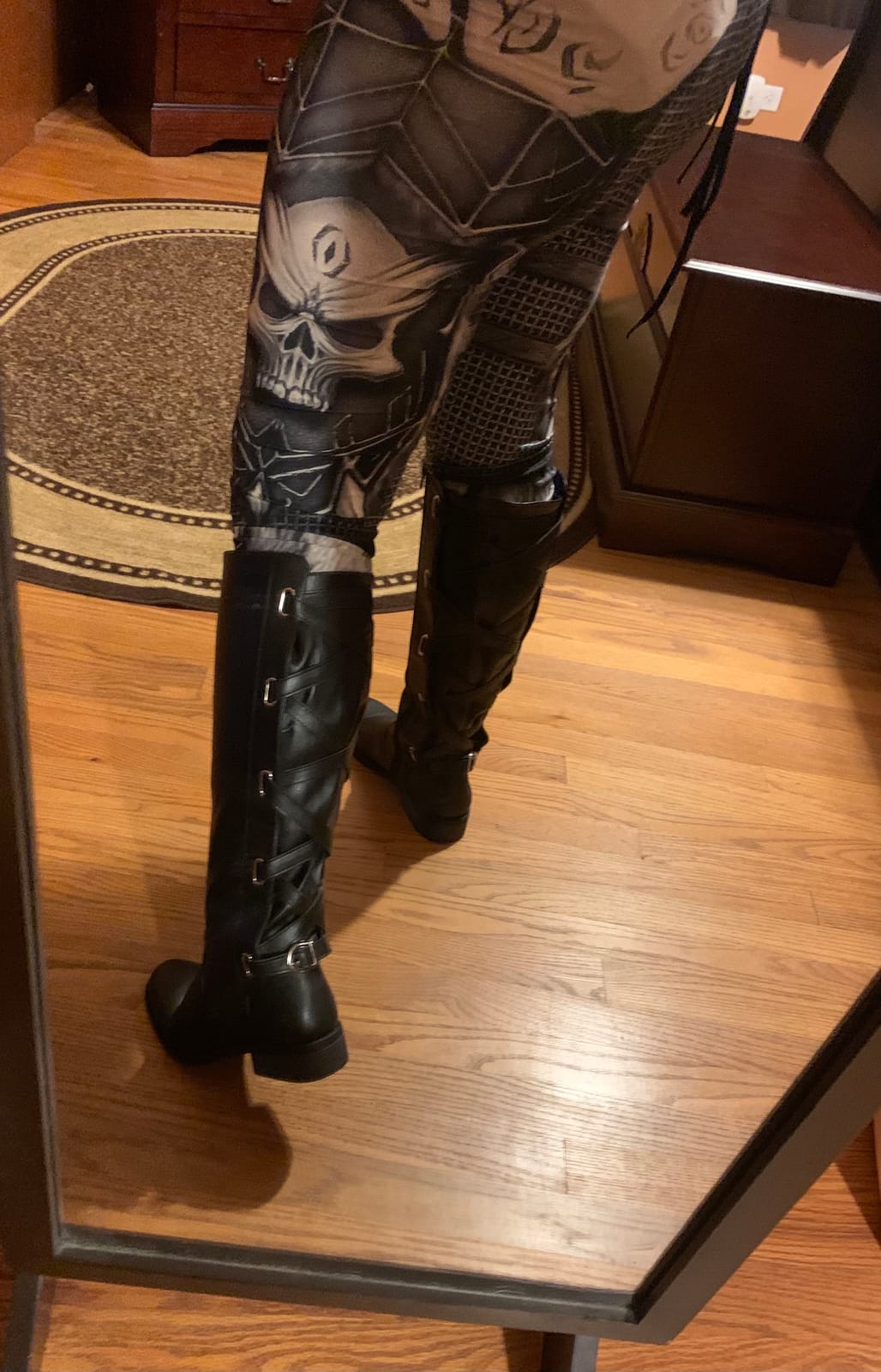 Coutgo Womens Lace Up Knee High Boots Motorcycle Riding Flat Low Heels Strappy Winter Combat Boots customer photo 2