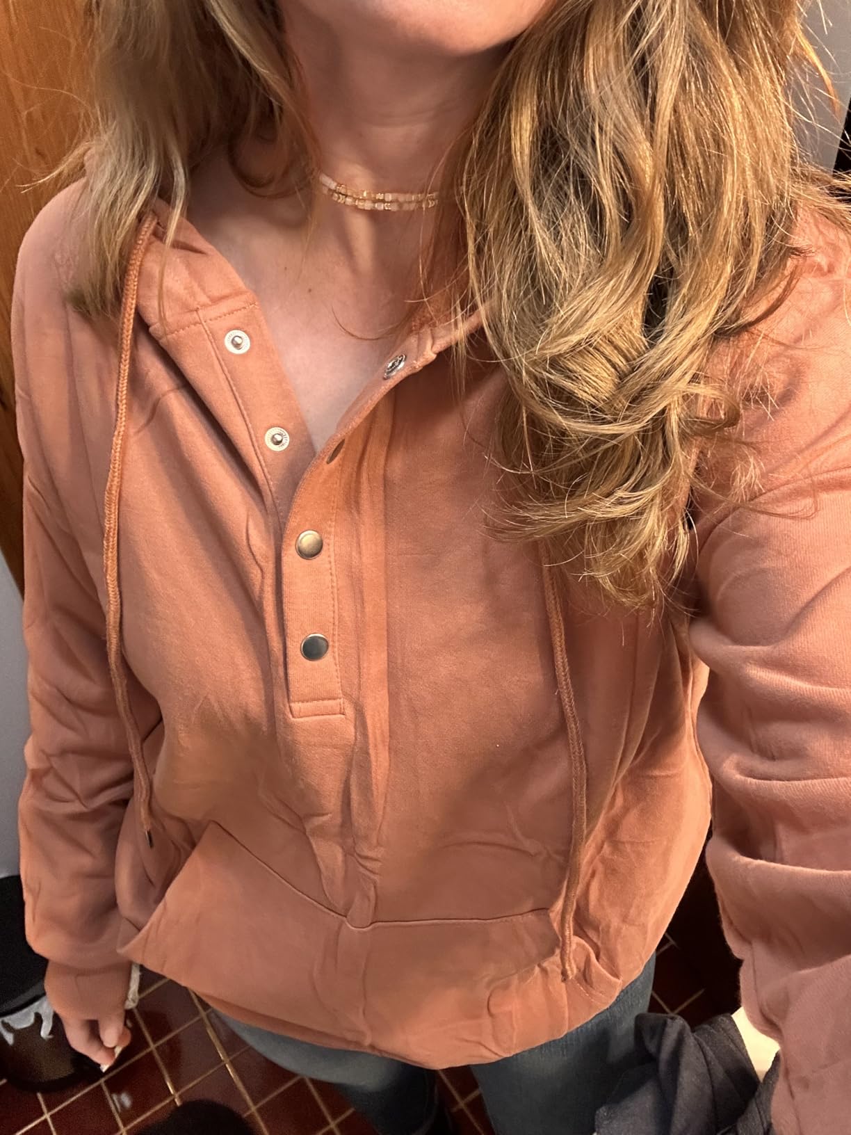 Dokotoo Hoodies for Women Button Collar Drawstring Sweatshirt Hooded Tops customer photo 1