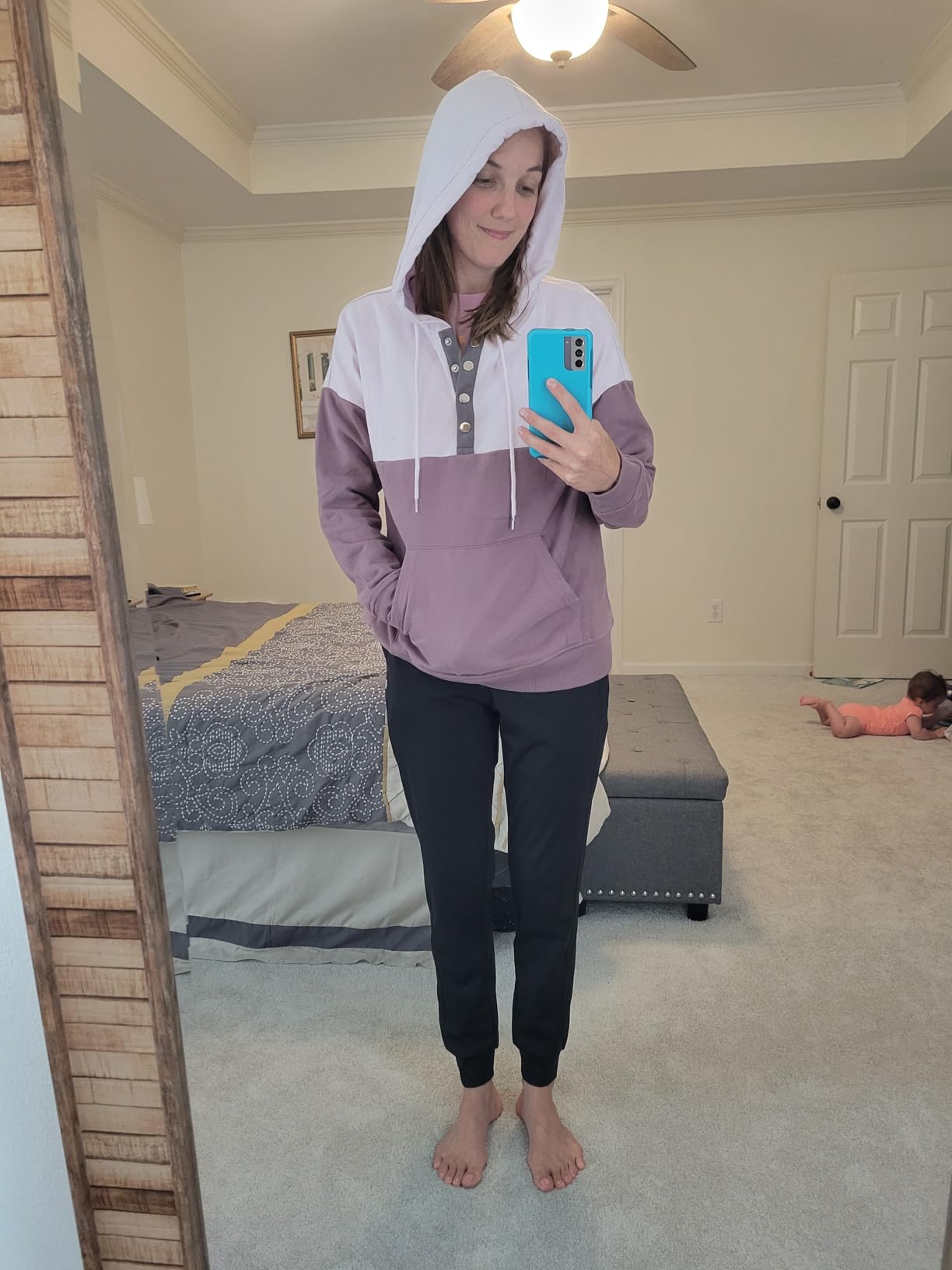 Dokotoo Hoodies for Women Button Collar Drawstring Sweatshirt Hooded Tops customer photo 2