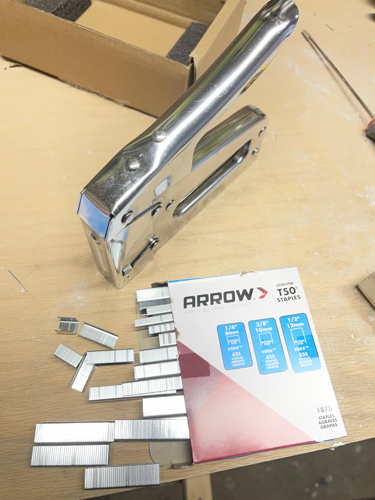 Arrow T50 Heavy Duty Staple Gun Kit, All Chrome Steel Stapler, with 3750 Pieces T50 1/4