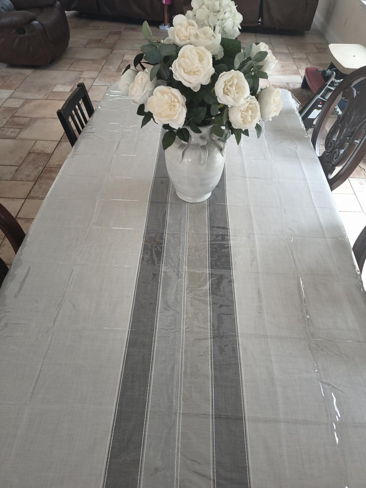 Laolitou Rustic Tablecloth Cotton Linen Waterproof Farmhouse Tablecloth Burlap Table Cloths for Kitchen Dining Cloth Table Cloth for Rectangle Tables Coffee Lines Rectangle,55''x70'',4-6 Seats customer photo 1