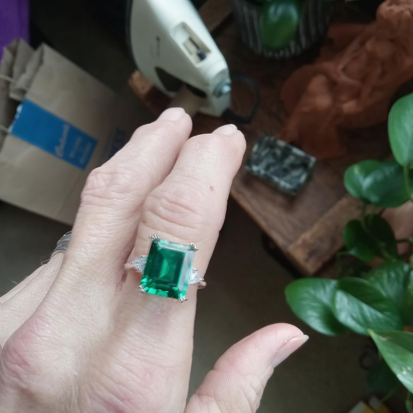 Ross-Simons 6.00 ct. t.w. Simulated Emerald and .19 ct. t.w. CZ Ring in Sterling Silver customer photo 2