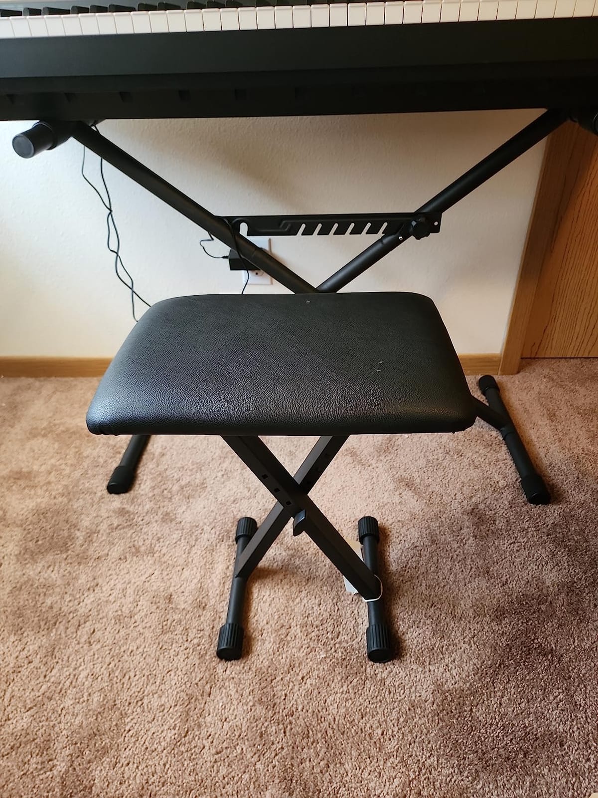AODSK Keyboard Bench X-Style Cushion Padded,Piano Bench Adjustable Collapsible Stool Chair Seat,Flame Retardant Cotton,Non-Skid Design customer photo 1