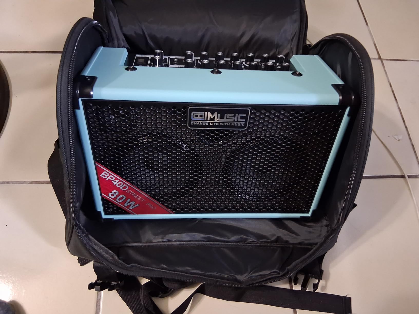 Coolmusic BP40D Powered Acoustic Guitar Amplifier- Portable Bluetooth Speaker 80W W/Battery with Reverb Chorus Delay Effect, 6 Inputs,3 Band EQ, Blue customer photo 2