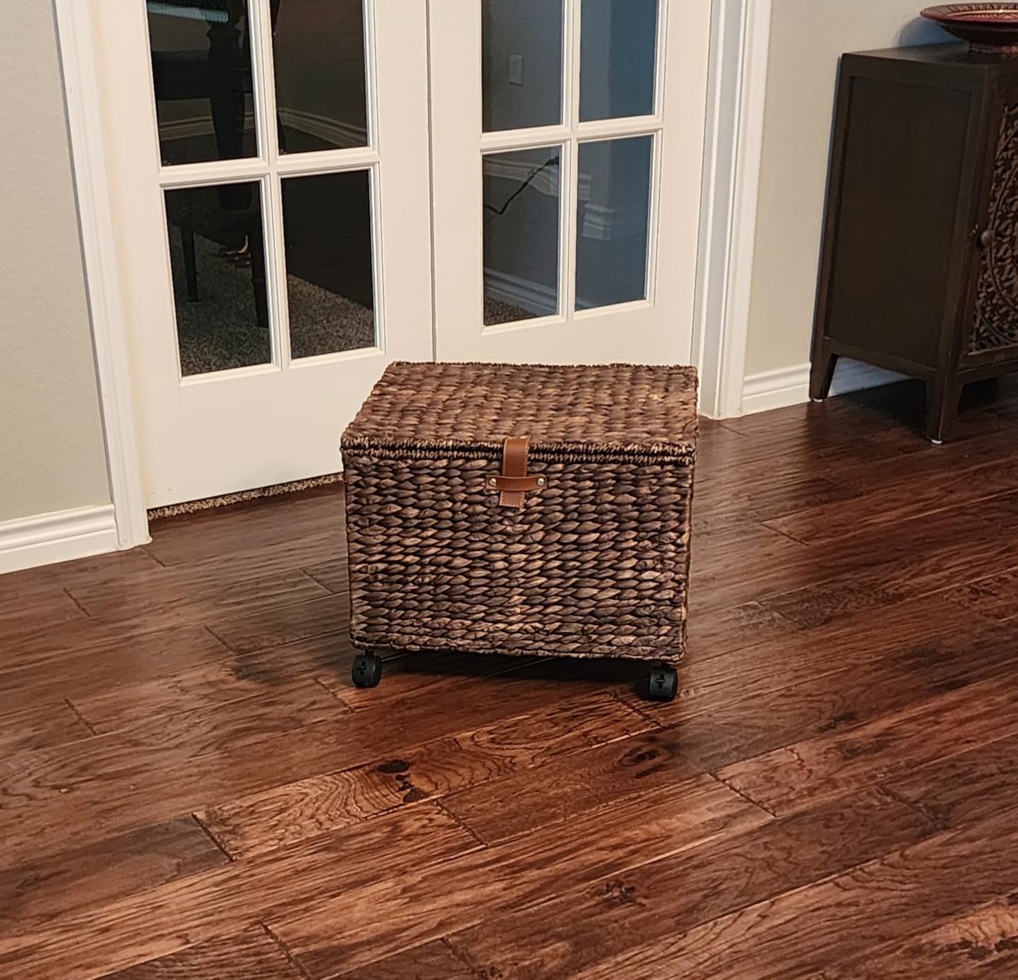 Best Choice Products Handwoven Water Hyacinth Rolling Filing Cabinet, Mobile File Organizer for Hanging Folders W/Lid and Locking Wheels For Home or Office - Brown customer photo 2