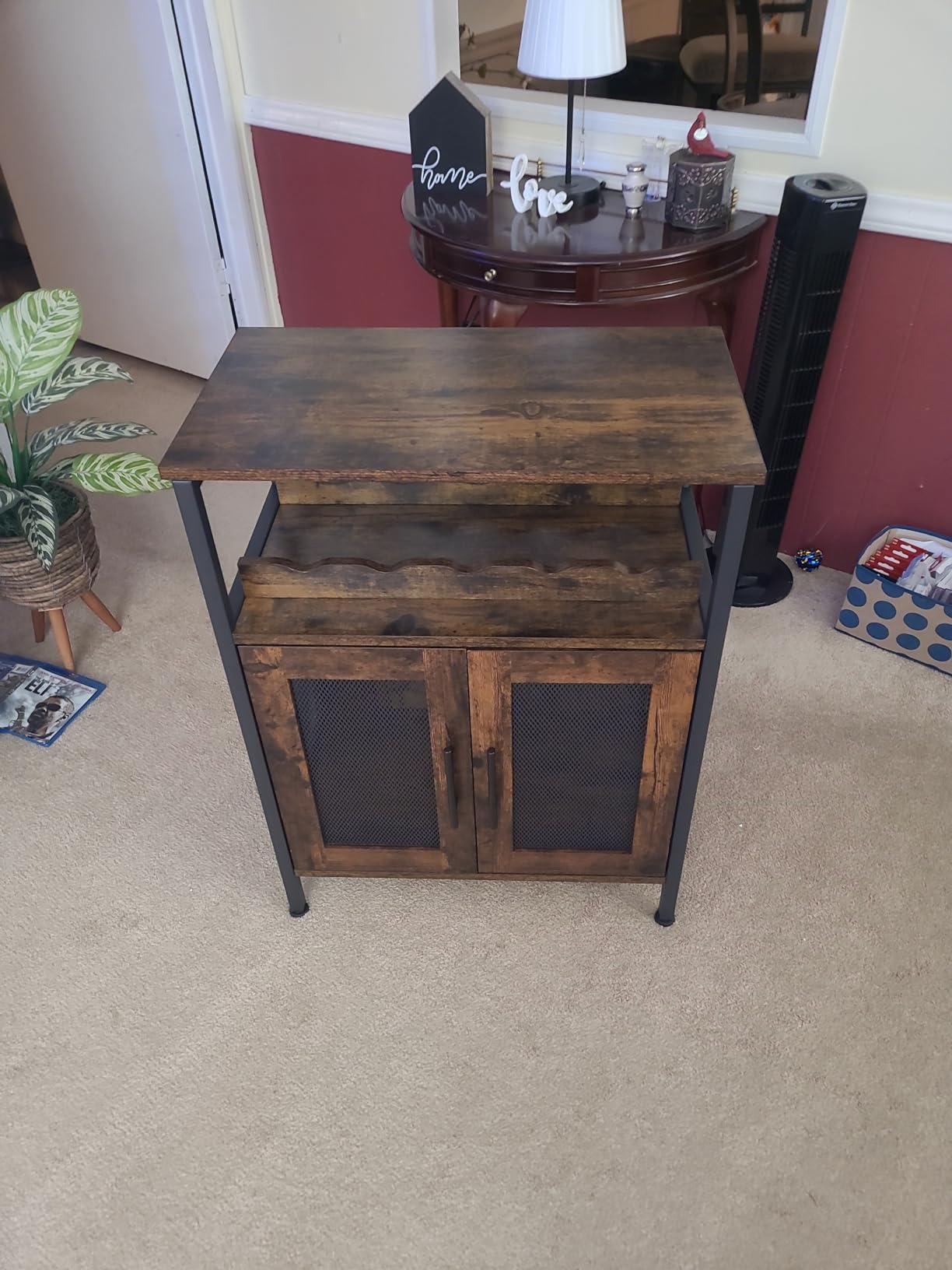 X-cosrack Wine Bar Rack Cabinet with Detachable Wine Rack, Coffee Bar with Glass Holder, Small Sideboard and Buffet Cabinet with Mesh Door, Rustic Brown customer photo 1