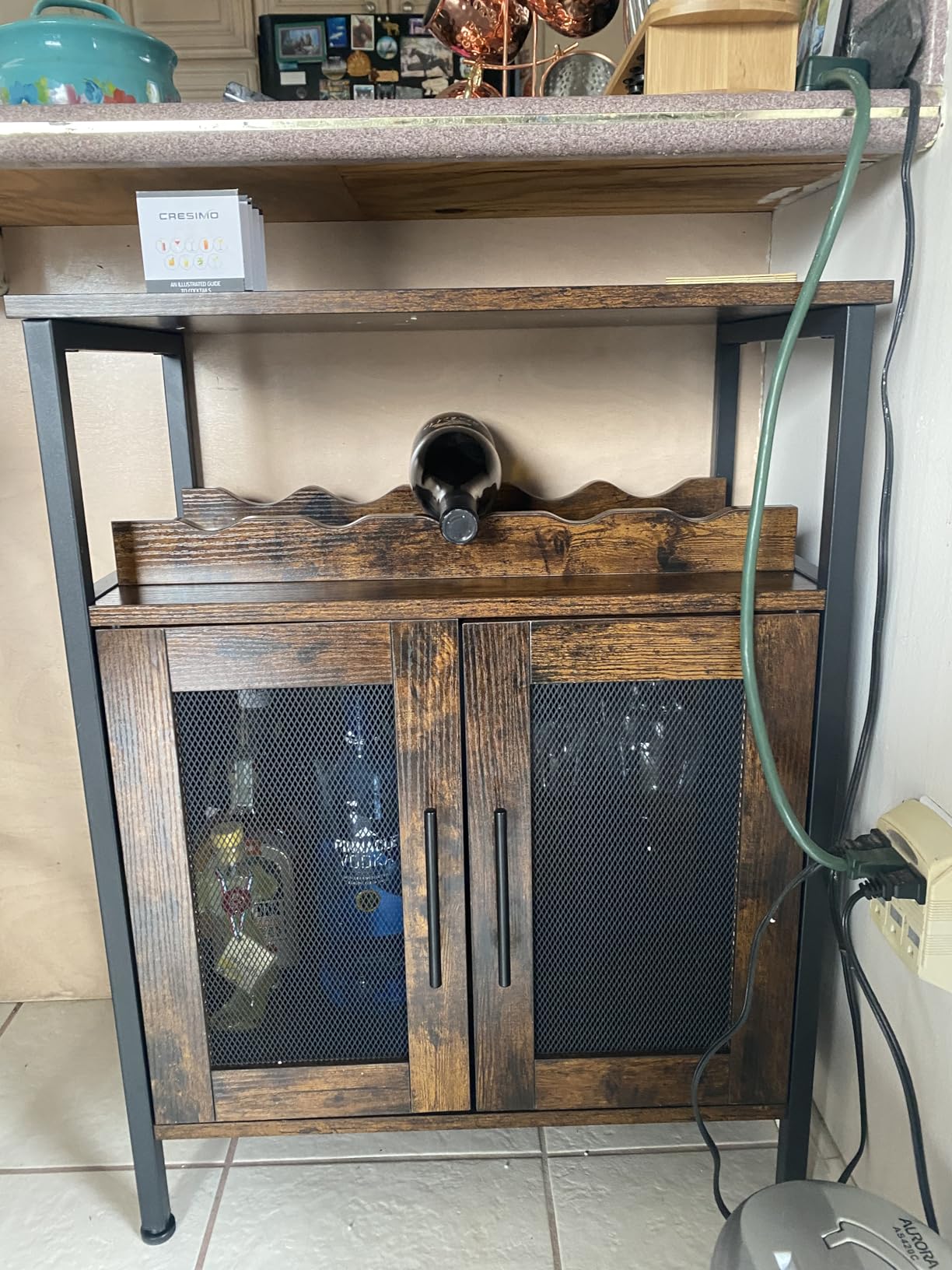 X-cosrack Wine Bar Rack Cabinet with Detachable Wine Rack, Coffee Bar with Glass Holder, Small Sideboard and Buffet Cabinet with Mesh Door, Rustic Brown customer photo 2