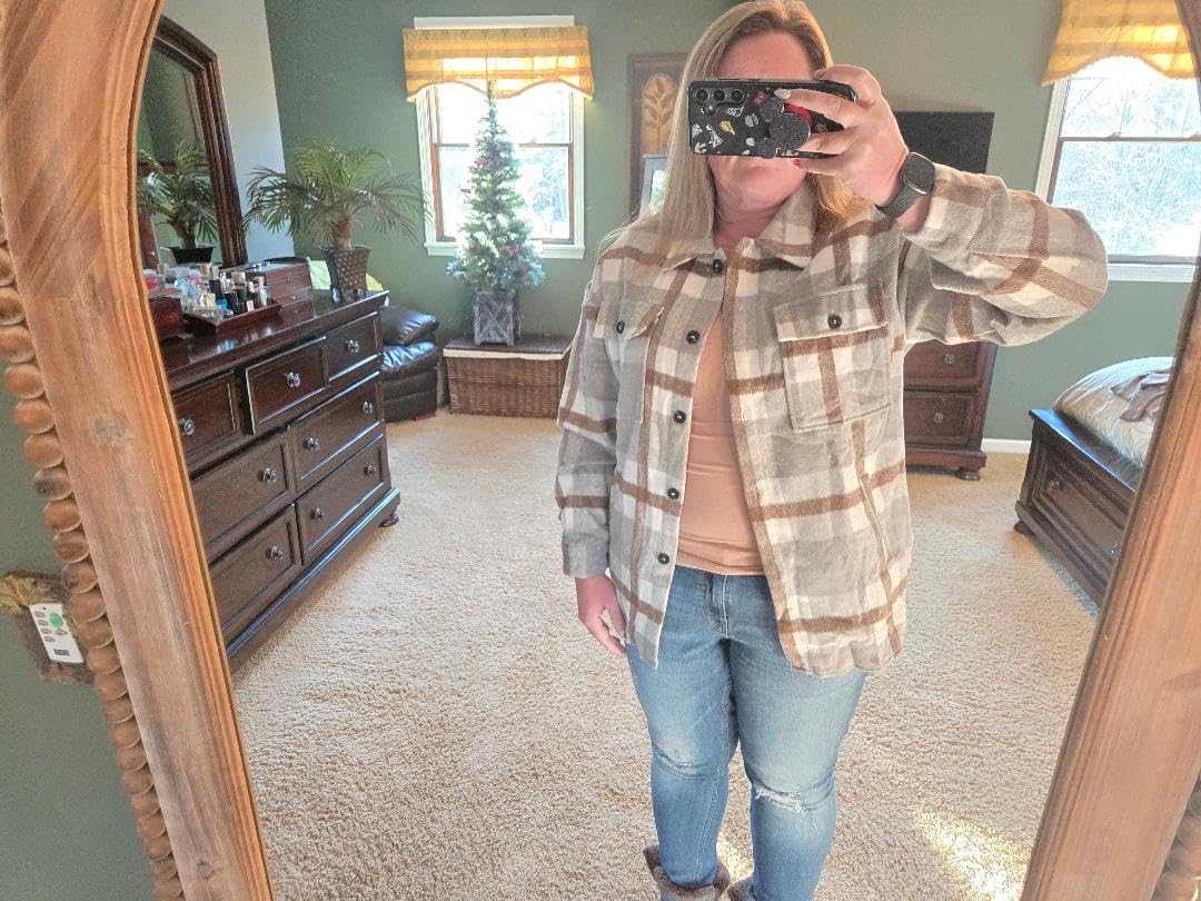 Beaully Women's Flannel Plaid Shacket 2026 Fall Button Down Shirt Jacket customer photo 2