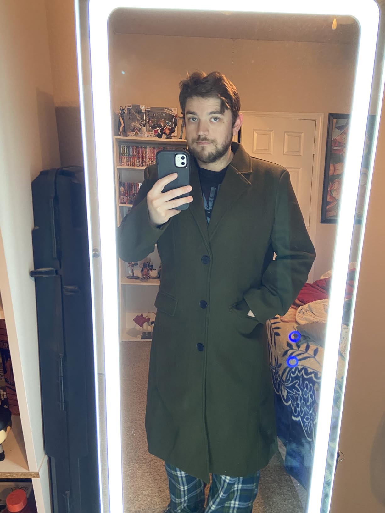 SOMTHRON Mens Trench Coat Single Breasted Long Pea Coat Overcoat | Notched Lapel, Slim Fit, Big and Tall, Business Formal Casual Suit Jacket, Winter Warm Windbreaker, Black Wool Dress Coat customer photo 2