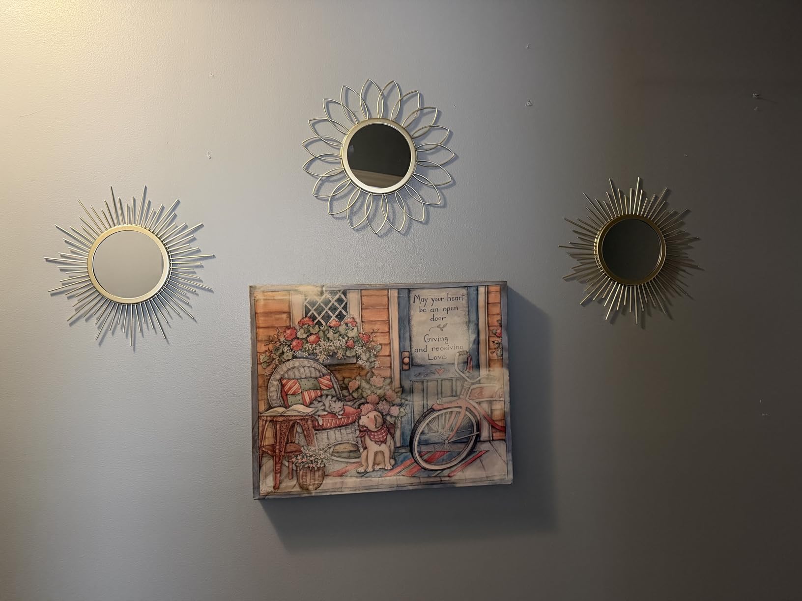 3 Pack Metal Mirrors for Wall Sunburst Wall Mirrors Home Décor Decorative Hanging Wall Art for Living Room Bedroom Entryway (Gold, Sunburst) customer photo 2