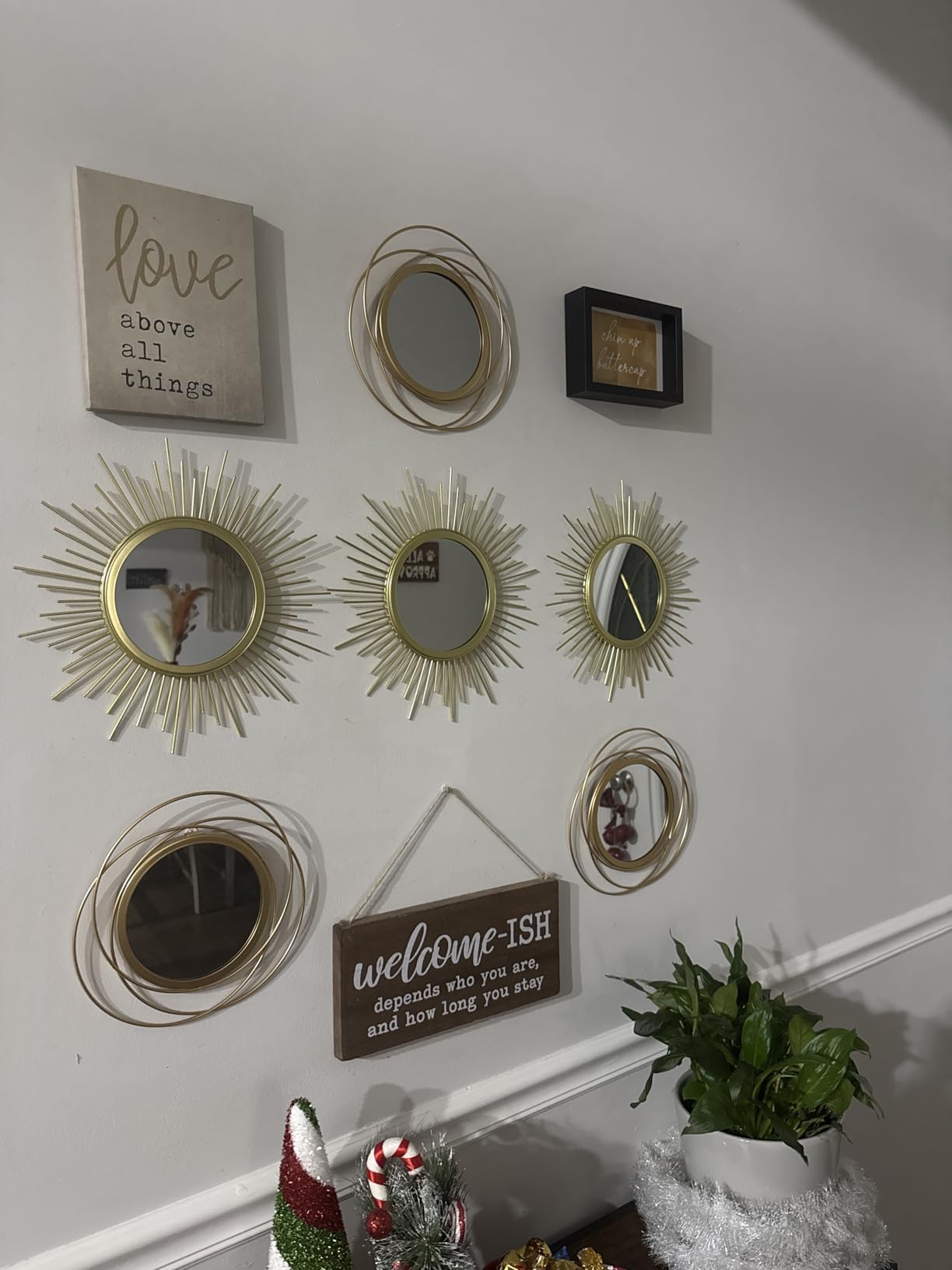 3 Set Sunburst Mirrors for Wall Decor Living Room Bedroom Bathroom Dining Room Metal Boho Sunburst Wall Mirror Set Gold Metal Vintage Circle Art Pack - Gold 11.8 in customer photo 2
