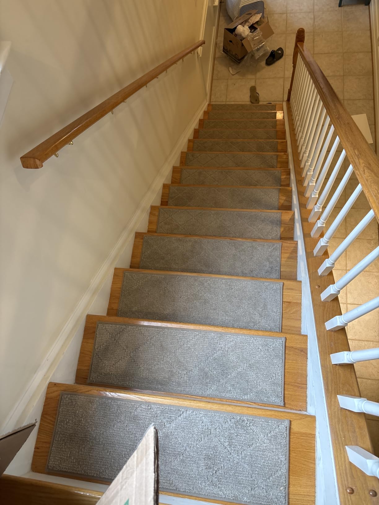 COSY HOMEER Edging Stair Treads Non-Slip Carpet Mat 28inX9in,15pc,Beige | Indoor Stair Runner for Wooden Steps,Washable Adhesive Stairs Rugs for Kid,Elder,Dog,Polyester Carpet Stair Treads,TPE Back customer photo 1