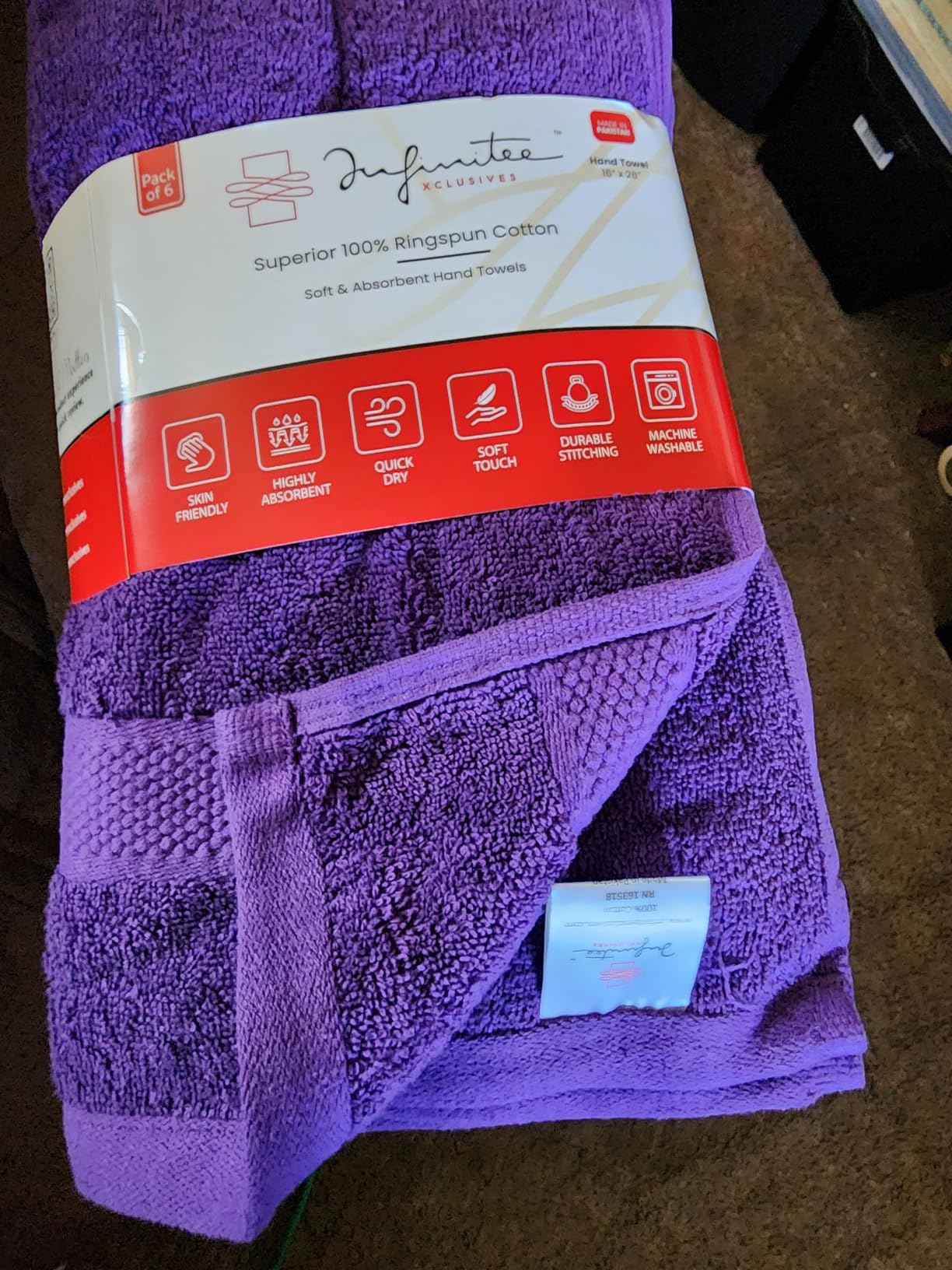 Infinitee Xclusives 100% Cotton Hand Towels for Bathroom - Set of 6 | Ultra Soft, Absorbent & Quick-Drying |16x28 inches| Luxury Hand Towel Set |600 GSM| Gym, Shower, Spa & Hotel Use customer photo 1