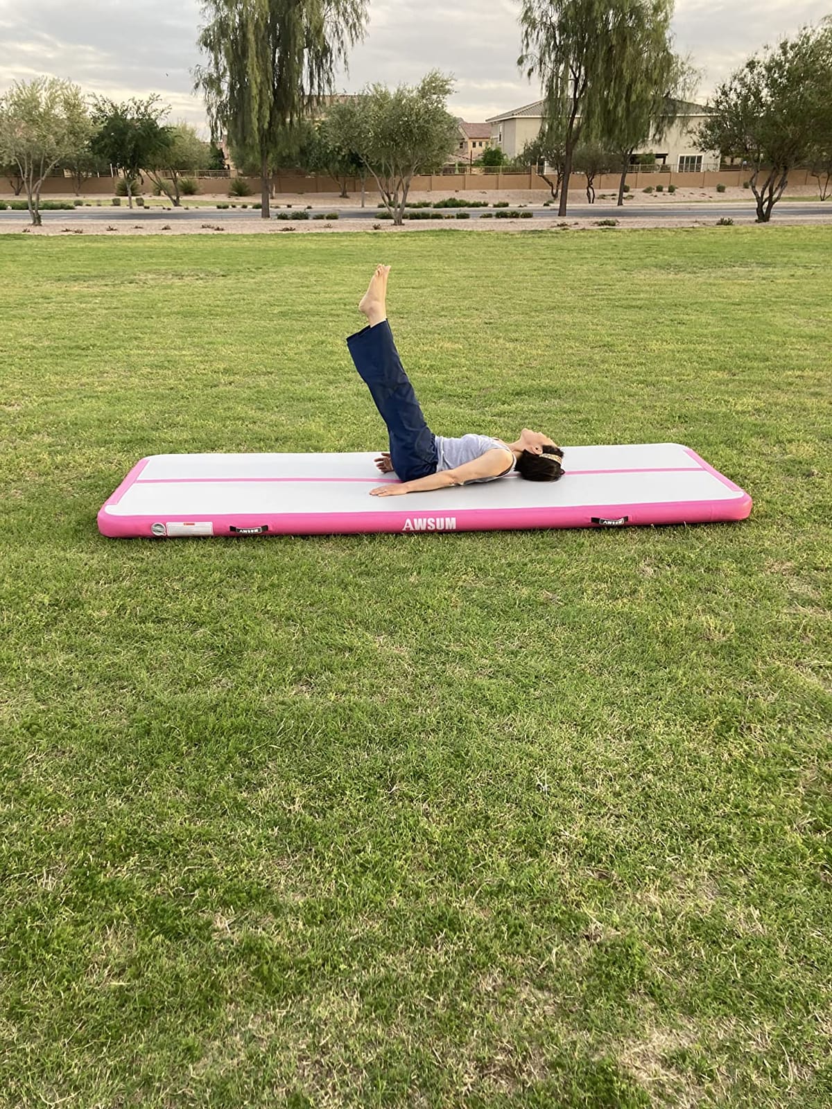 AWSUM Inflatable Gymnastics Mat, Tumble Track Air Mats with Pump | Reinforced 1000D PVC construction. 600W electric pump inflates in 1 min. For Gymnastics, tumbling, cheerleading, yoga customer photo 1