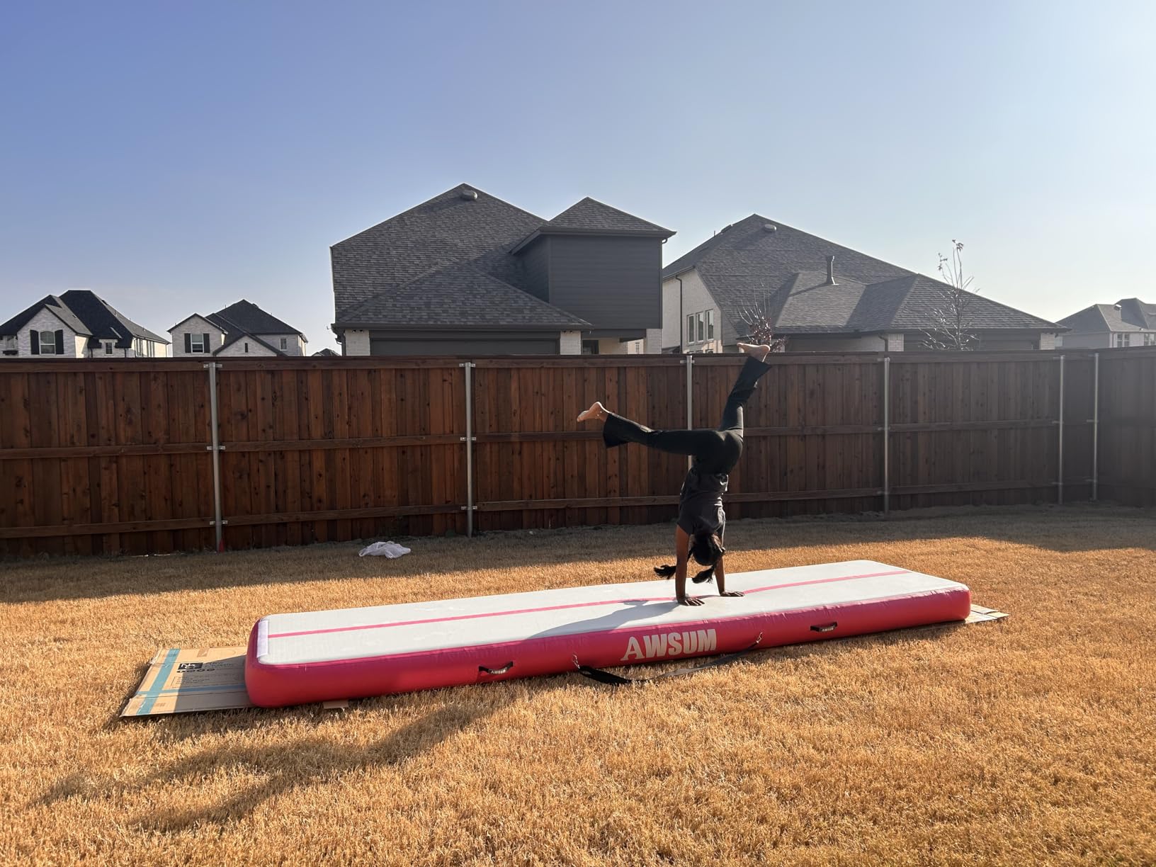 AWSUM Inflatable Gymnastics Mat, Tumble Track Air Mats with Pump | Reinforced 1000D PVC construction. 600W electric pump inflates in 1 min. For Gymnastics, tumbling, cheerleading, yoga customer photo 2