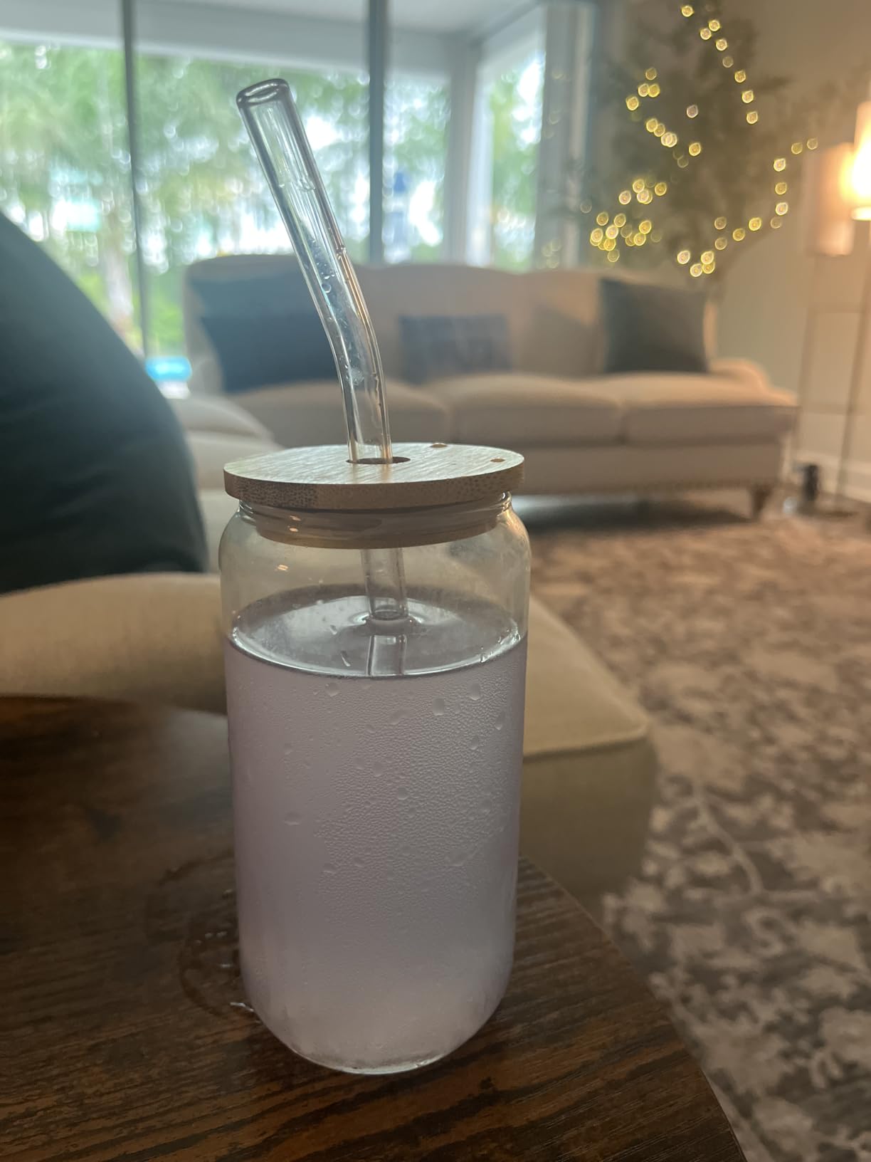 Drinking Glasses with Bamboo Lids and Glass Straws 4pcs Set - 16oz Glass Cups, Iced Coffee Glasses, Cute iced Tea Glasses, Beer Glasses, Ideal for Coffee Bar Accessories, Aesthetic Gift - 2 Brushes customer photo 1