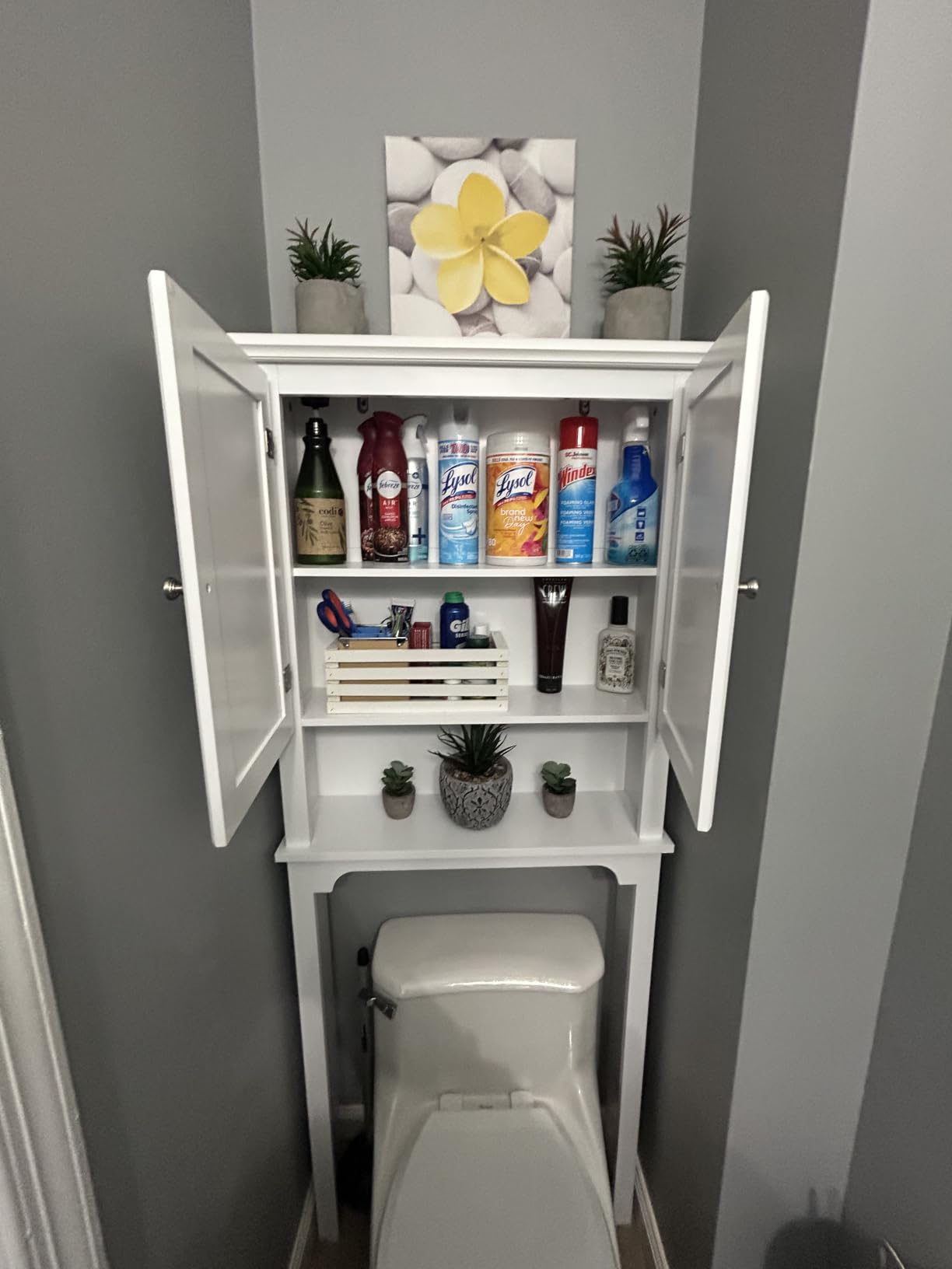 UTEX Over The Toilet Storage Cabinet, White Bathroom Organizer with Doors | FSC-Certified MDF, Adjustable Shelves, Anti-Tip Bracket, 34'' Toilet Clearance, Hidden & Open Storage for Toiletries, Towels customer photo 2