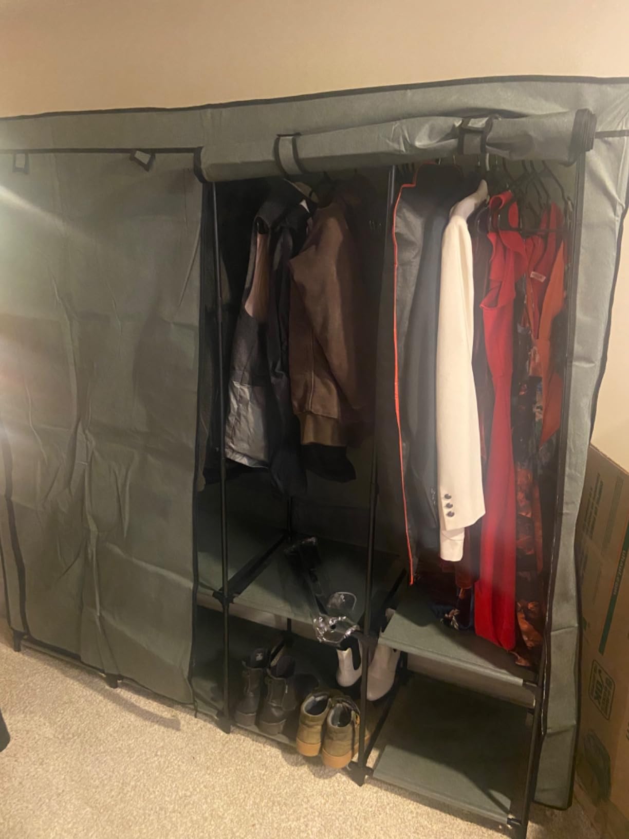 SONGMICS Portable Closet with Cover, 4 Hanging Rods and Shelves | Wardrobe Closet Organizer, 4 Side Pockets, 66.9 x 17.7 x 65.7 Inches, Ink Black, RYLAN Collection URYG094B02 customer photo 1