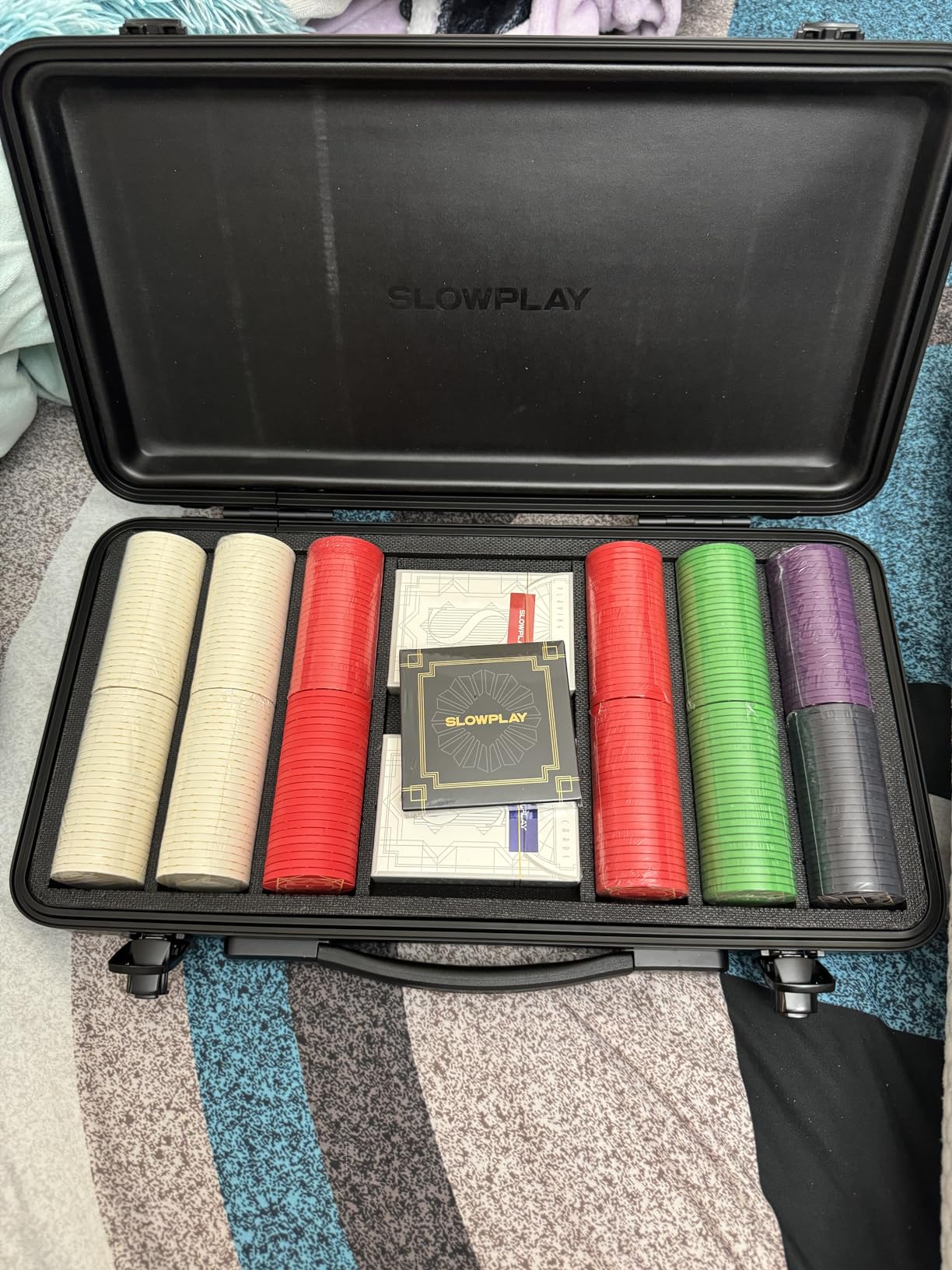 SLOWPLAY Nash Ceramic Poker Set, 12g&43mm Poker Chips for Texas Hold'em | 500 pcs Numbered Set; premium PC Shell case; ceramic composite poker chips; Art Deco-inspired design customer photo 2
