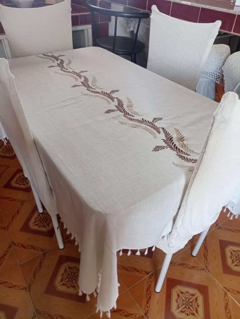 JIALE Tablecloths for Rectangle Tables, Cotton Linen Table Cloth Waterproof Tablecloth Wrinkle Free Farmhouse Dining Tables Cover, Soft Fabric Table Cloths with Tassels, Brown, 55