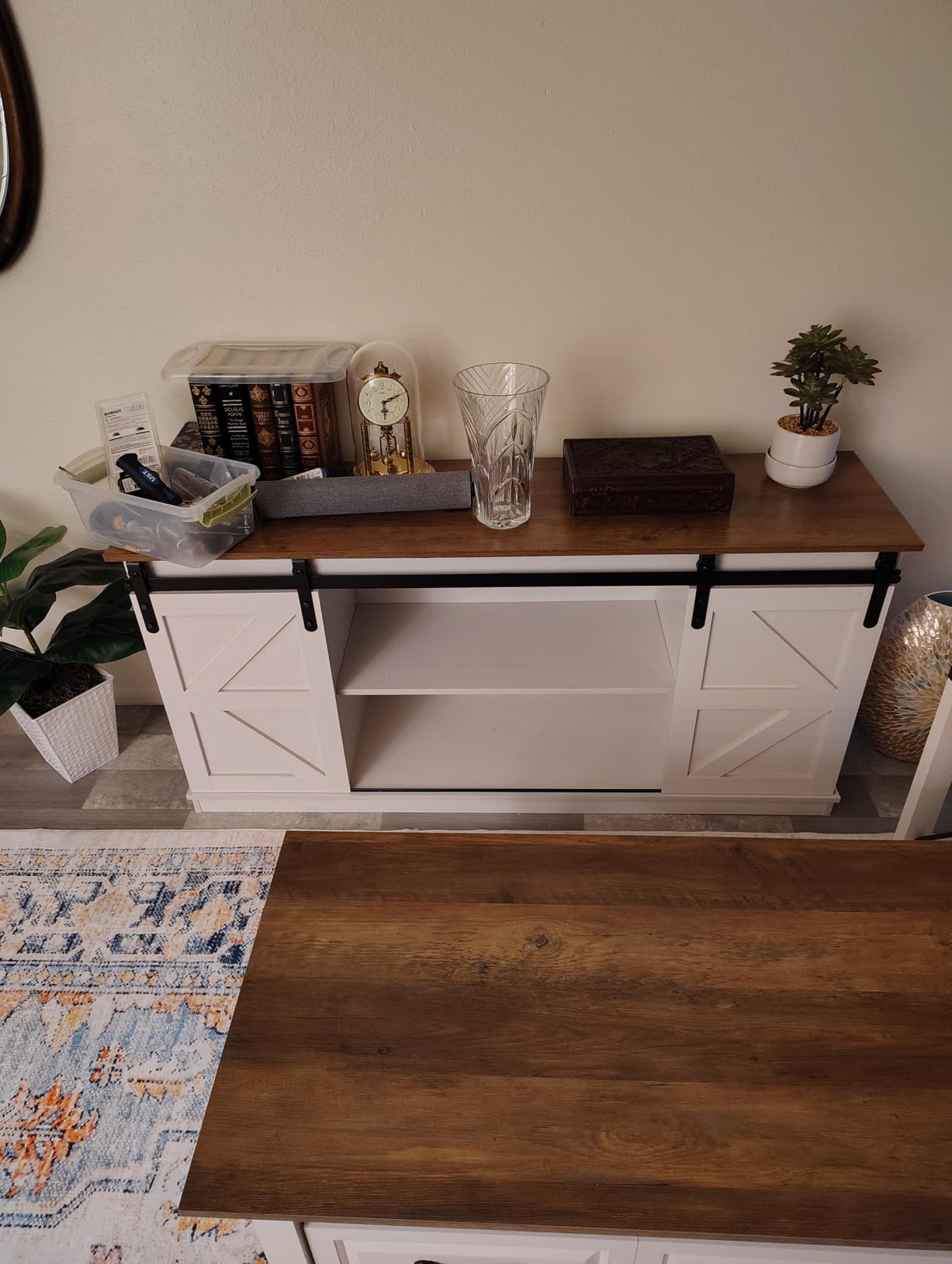 JUMMICO TV Stand for 65 Inch TV, Entertainment Center with Storage Cabinets and Sliding Barn Doors, Mid Century Modern Media TV Console Table for Living Room Bedroom (Rustic Oak) customer photo 2