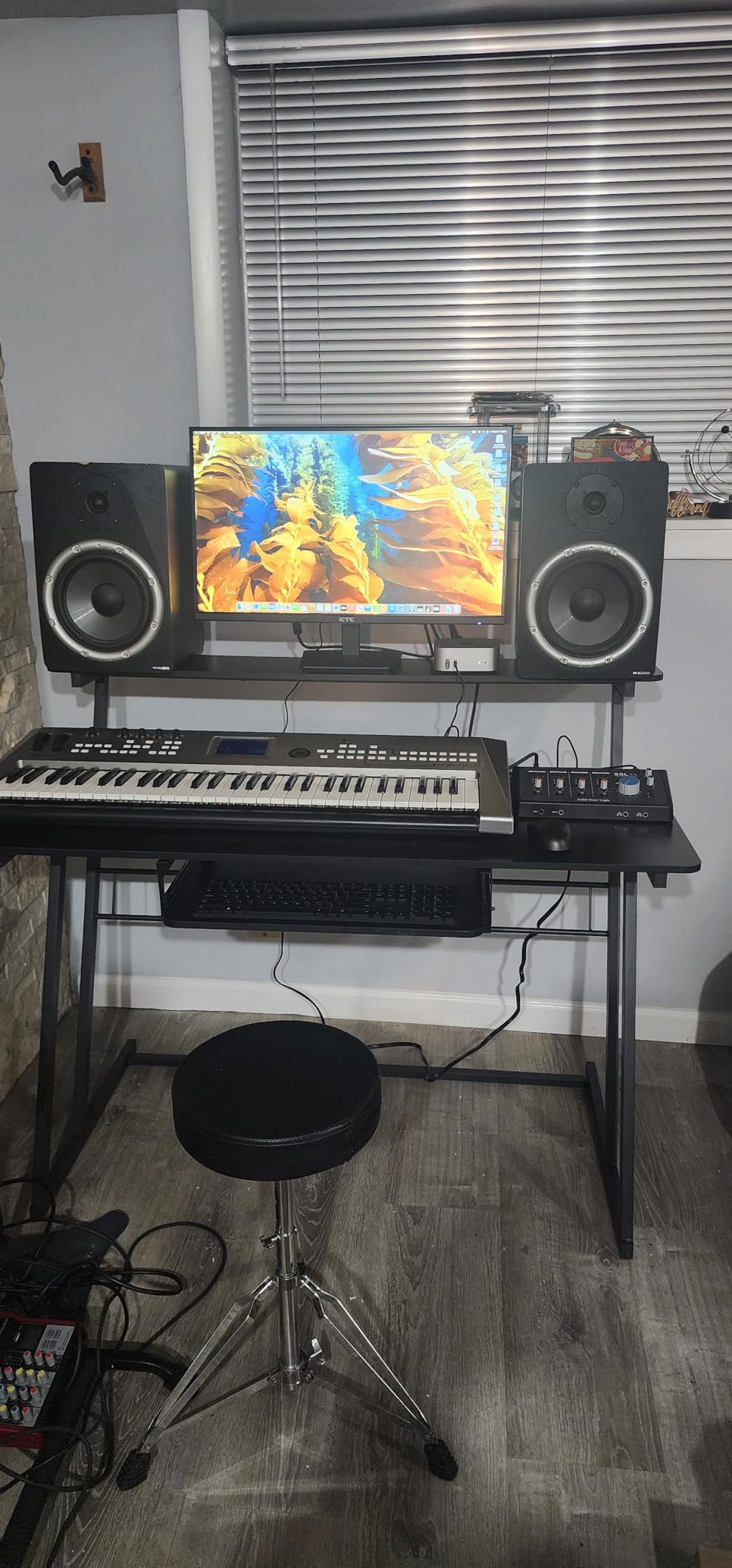 Armocity Music Studio Desk Production Workstation - Recording Studio Desk | for Producer, Audio Desk with Power Outlet and Keyboard Tray, Home Studio Table Desk with Monitor Platforms, 47