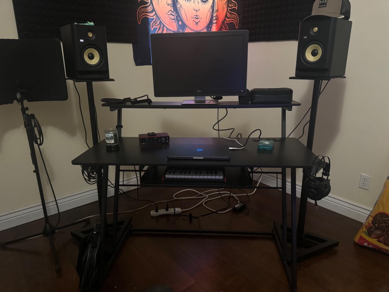 Armocity Music Studio Desk Production Workstation - Recording Studio Desk | for Producer, Audio Desk with Power Outlet and Keyboard Tray, Home Studio Table Desk with Monitor Platforms, 47