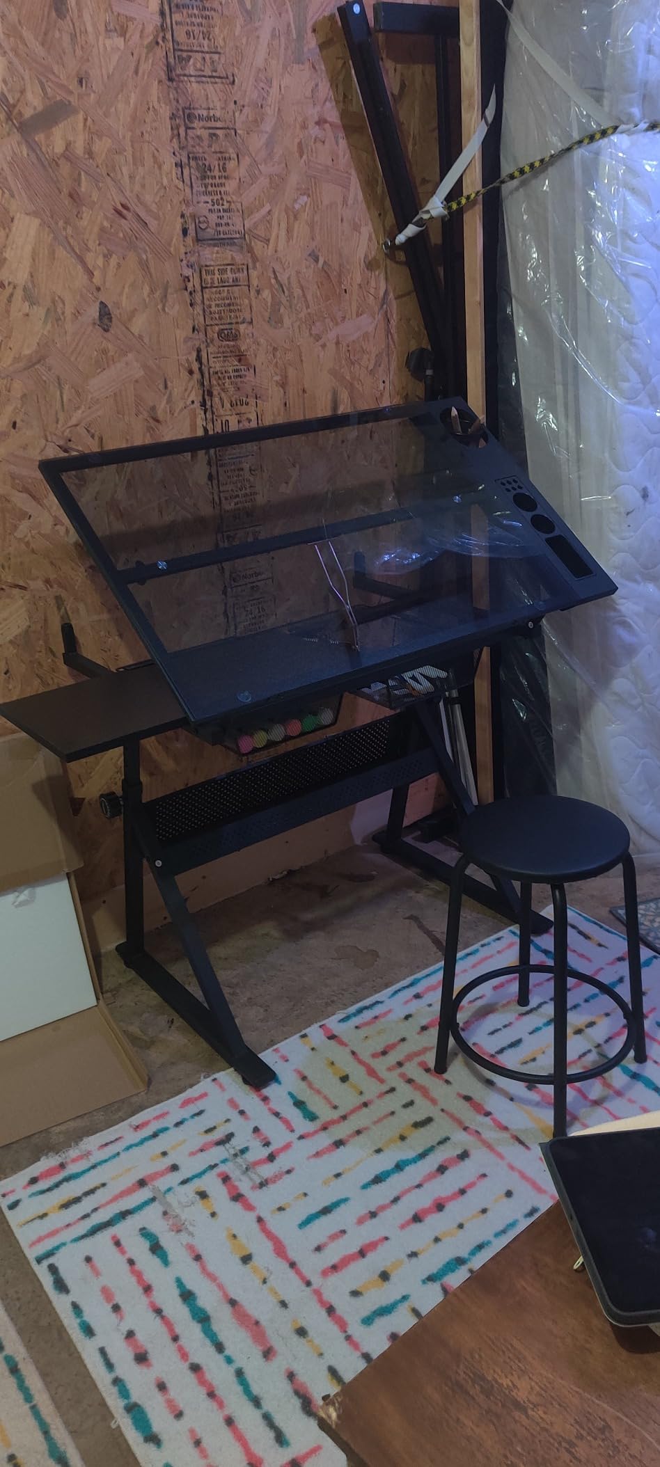 Glass Drafting Table Art Desk - Adjustable Professhional Artwork Drawing Drafting Table Desk, Glass-Topped Art Table for Craft Station Studio Home Office School w/Drawers (Black) customer photo 2