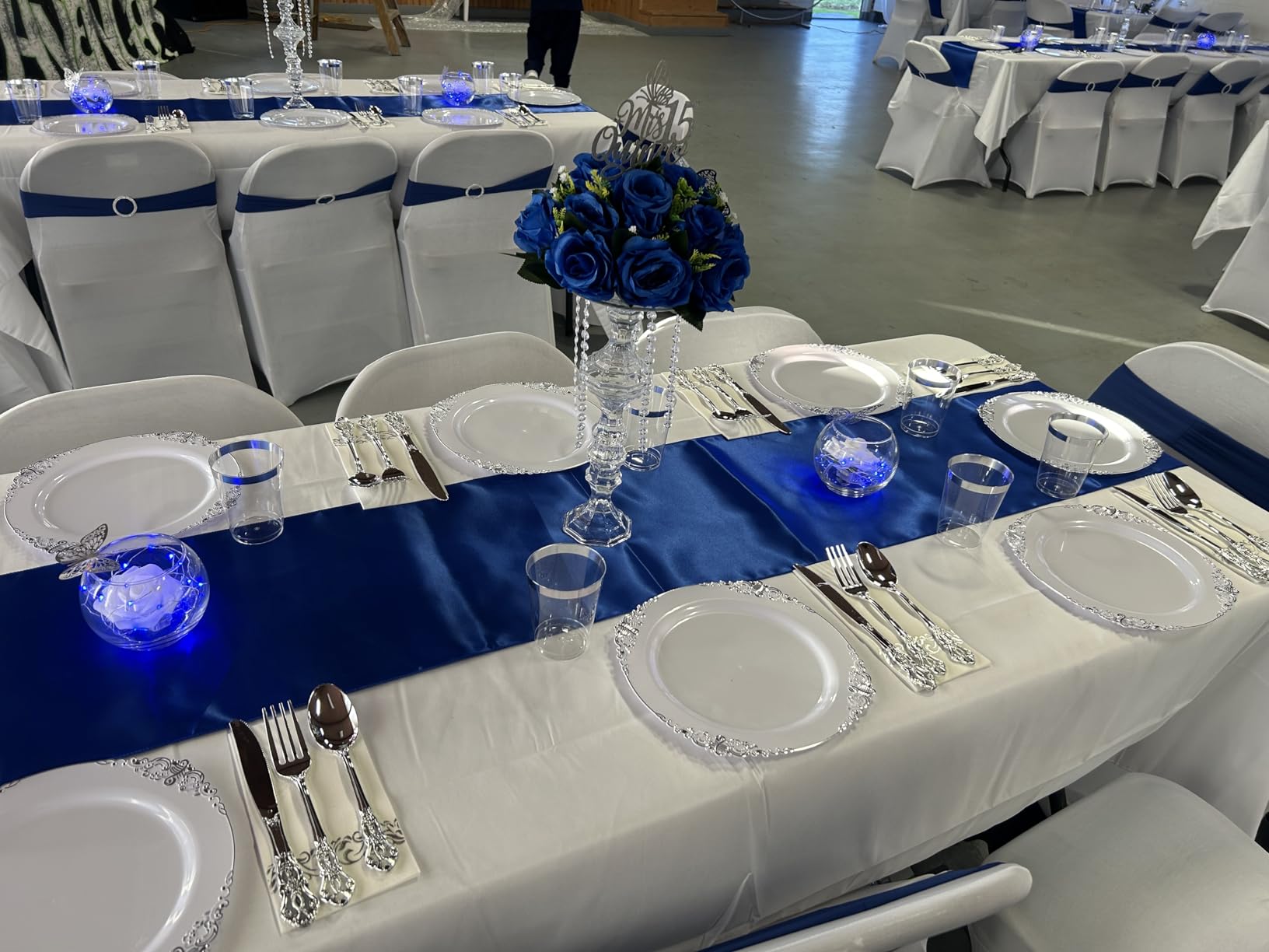 SiinvdaBZX 12 Pcs Royal Blue Satin Table Runner 12 x 108 inches Long | Bright Smooth Satin Wedding Table Runner Decorations for Birthday Parties, Buffet, Banquets, Graduations, Engagements customer photo 2